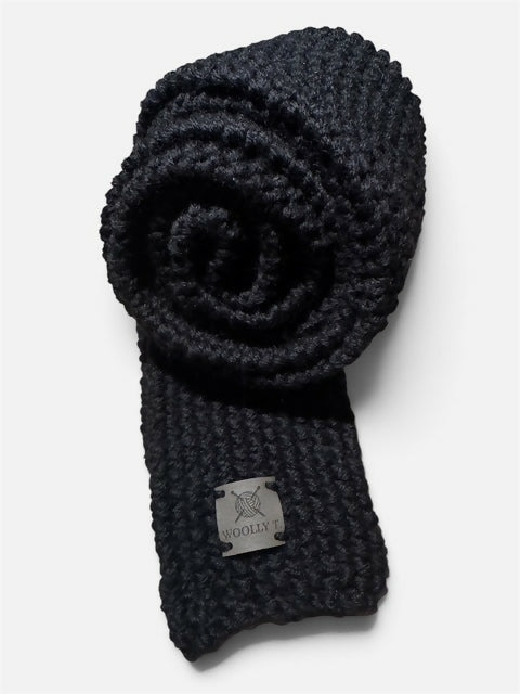 PURE MERINO WOOL, ALL BLACK, LONG LENGTH, SKINNY SCARF