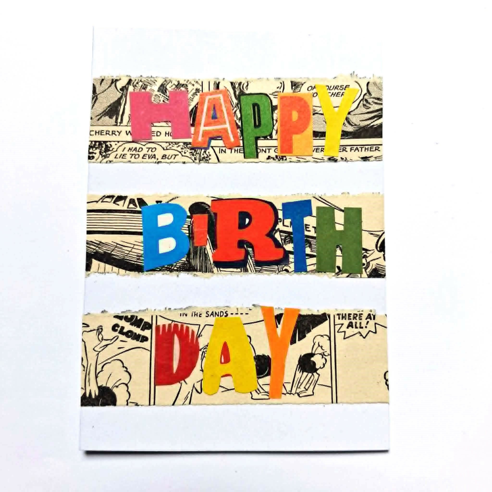 Comic Book Lines Upcycled Birthday Card