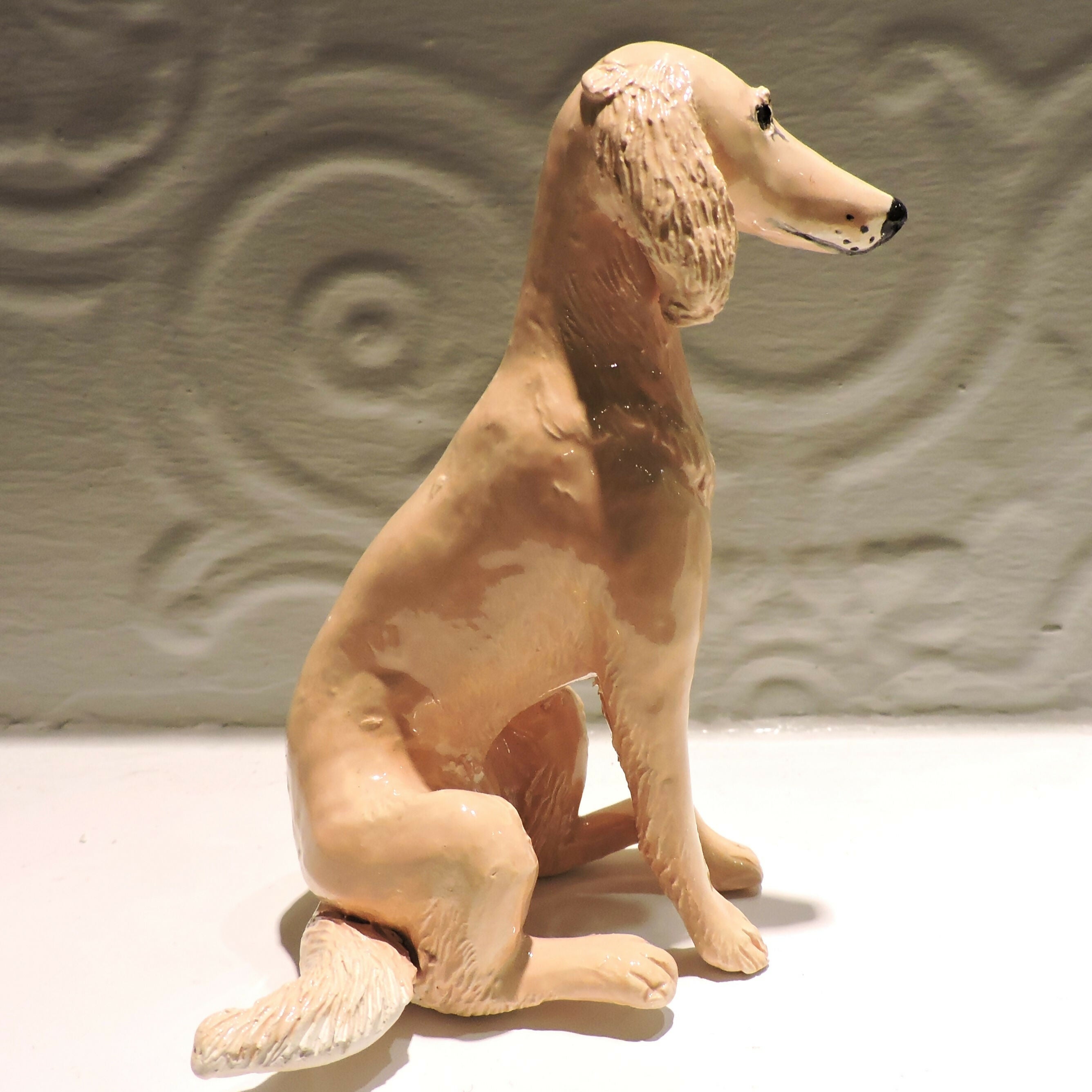 Ceramic Saluki dog sculpture, gold