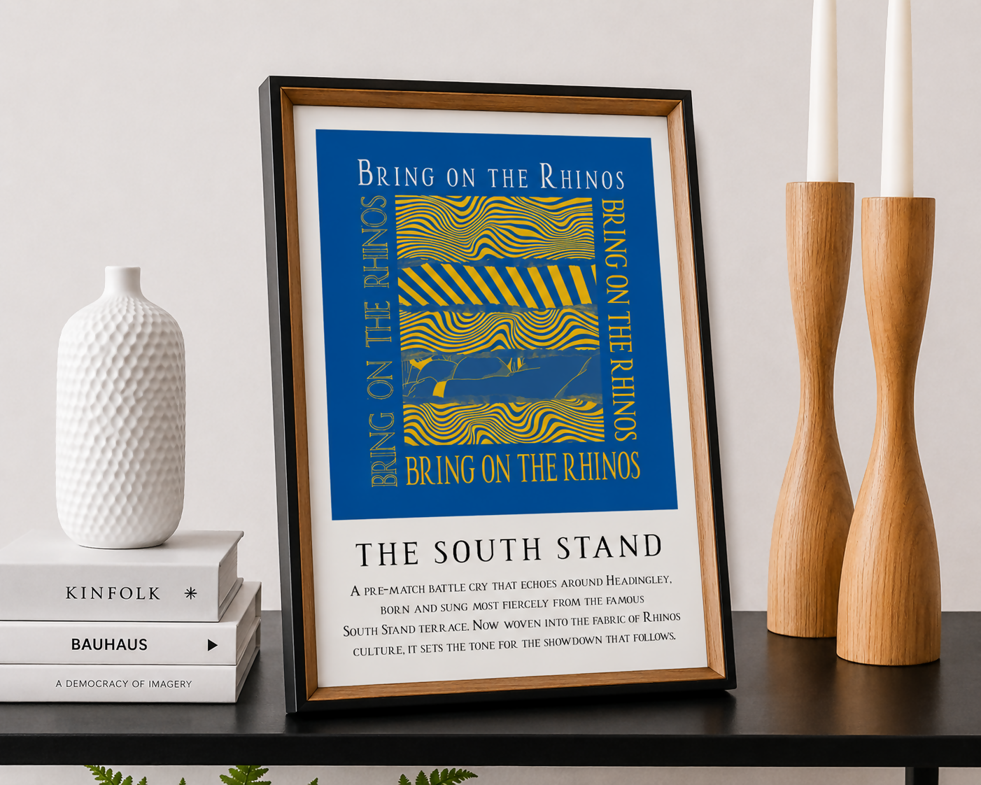 Leeds Rhinos Art Print BRING ON THE RHINOS LYRICS Design in Blue