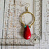 Red Howlite Gold Hoop Earrings; Hammered Brass Wire Red Crystal Turquoise Statement Earrings