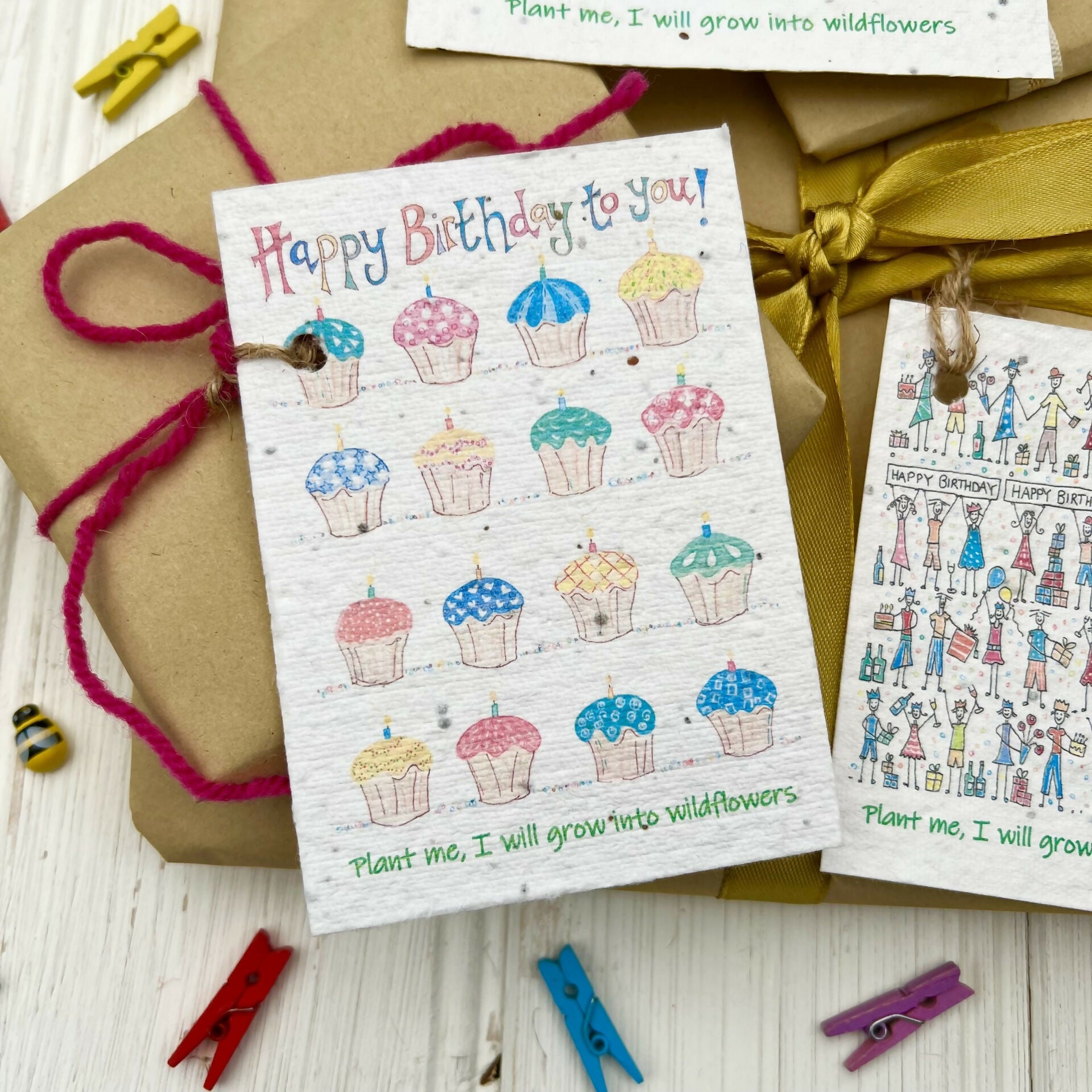 Pack of Four Birthday Seed Gift Tags - Cupcakes Design