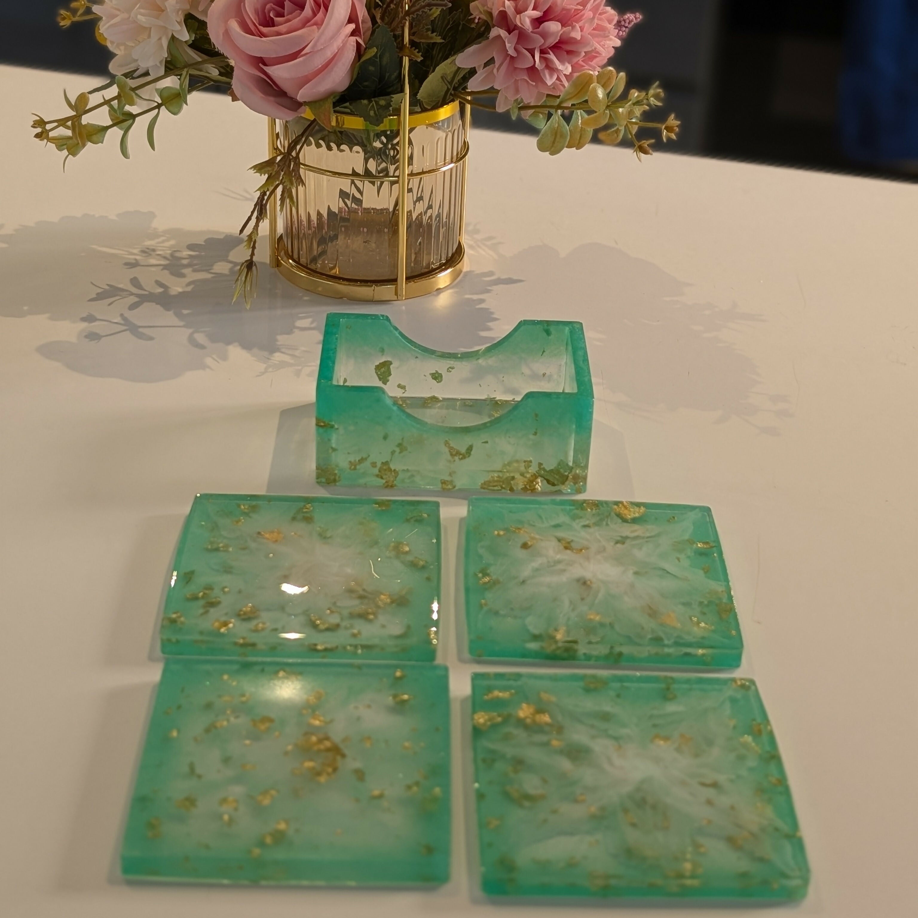 HANDMADE COASTERS WITH HOLDER SET