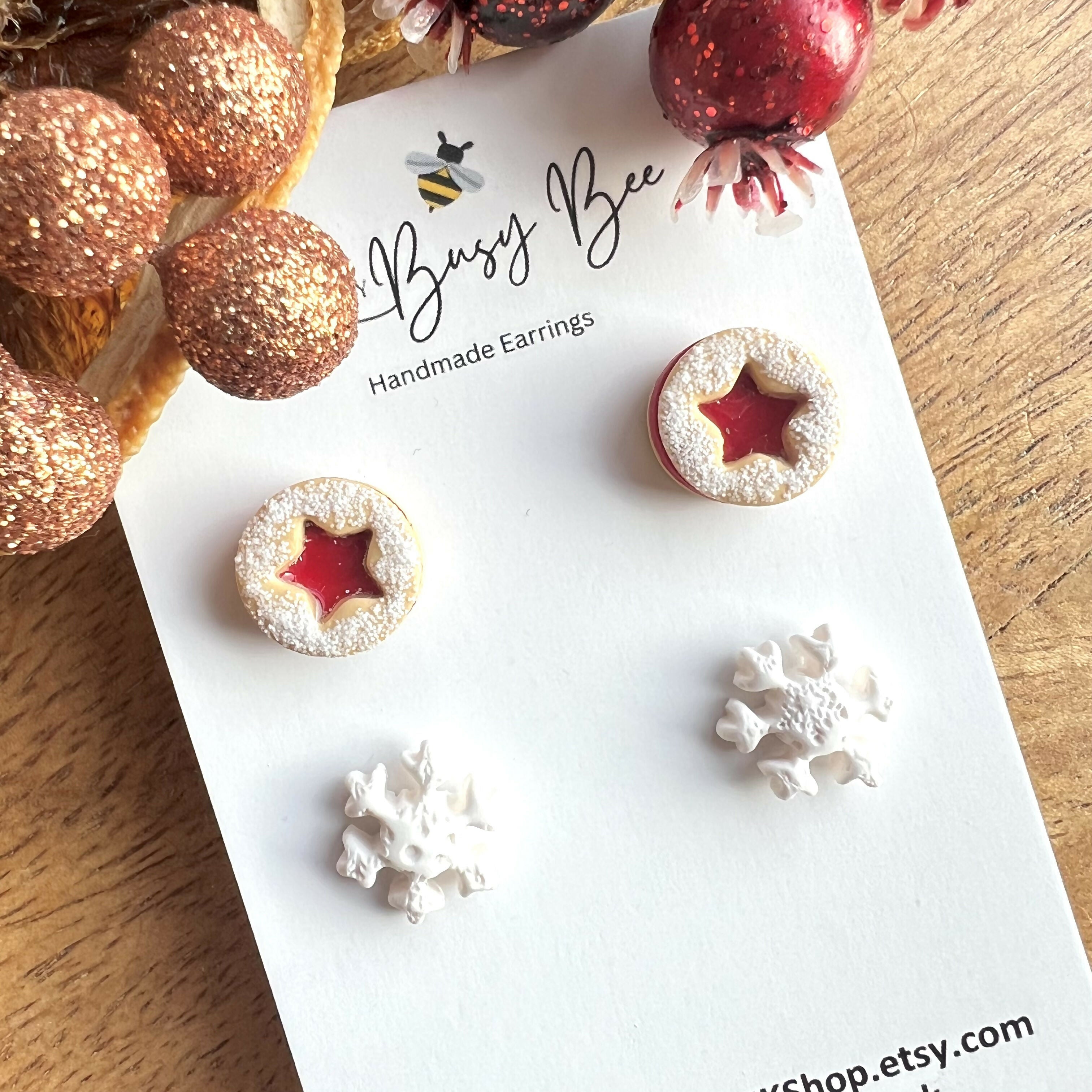 Handmade Christmas Stud Earrings / Set of 2 pairs of Studs / Handmade Polymer Clay Jewellery