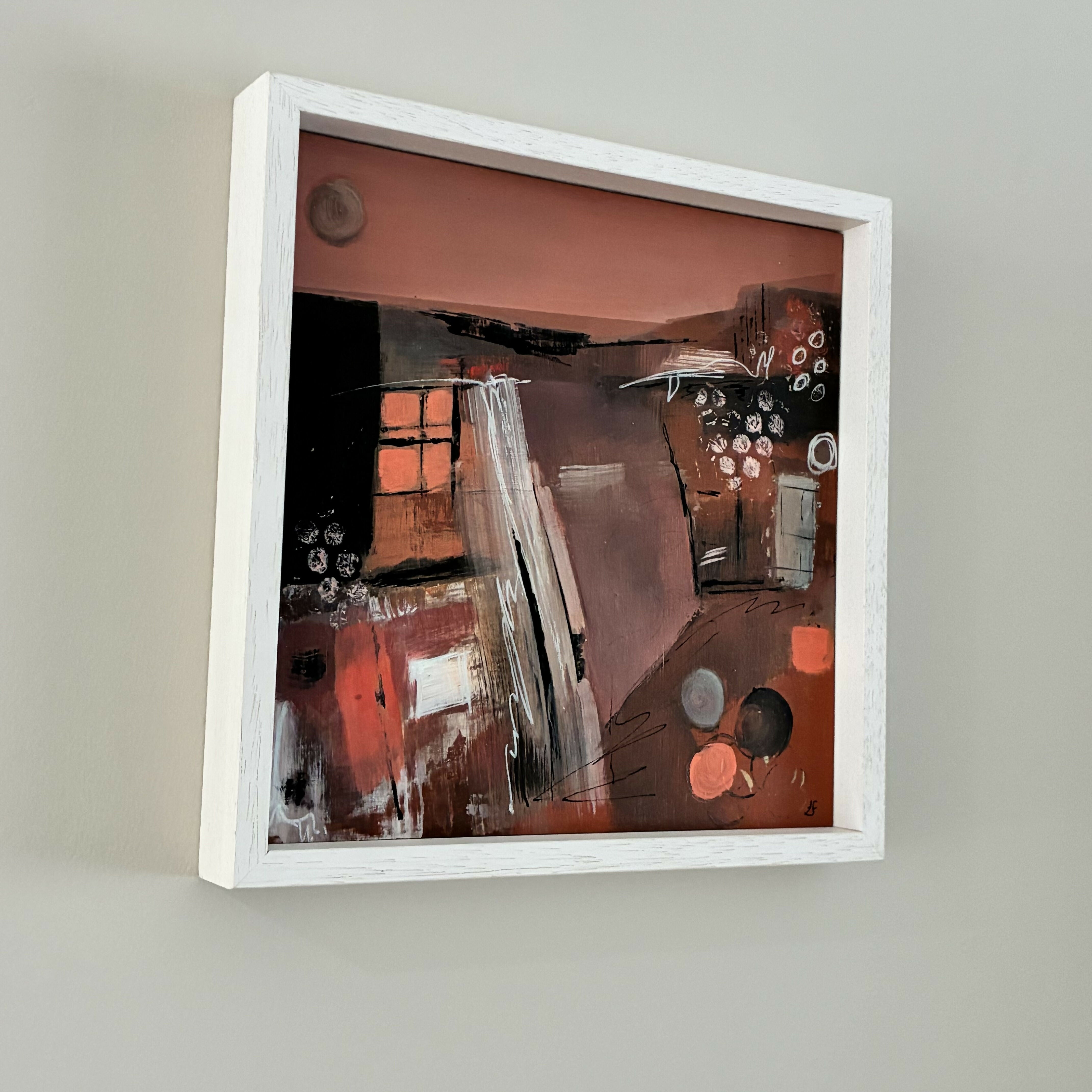Abstract Landscape Acrylic Painting on wood panel in tray frame-'Remnants'
