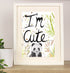 'I'm Cute' Watercolour Baby Panda Cub Painting Print A4 Mounted With Gold Leaf