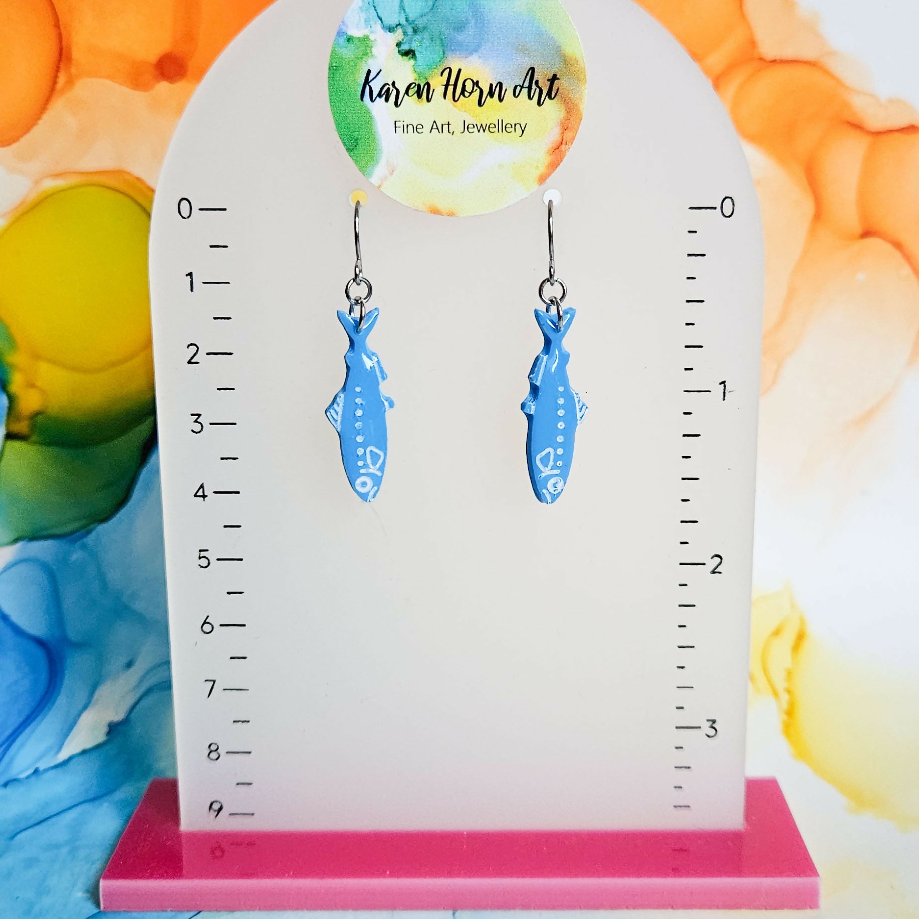 Handmade Blue Fish Resin Drop Earrings