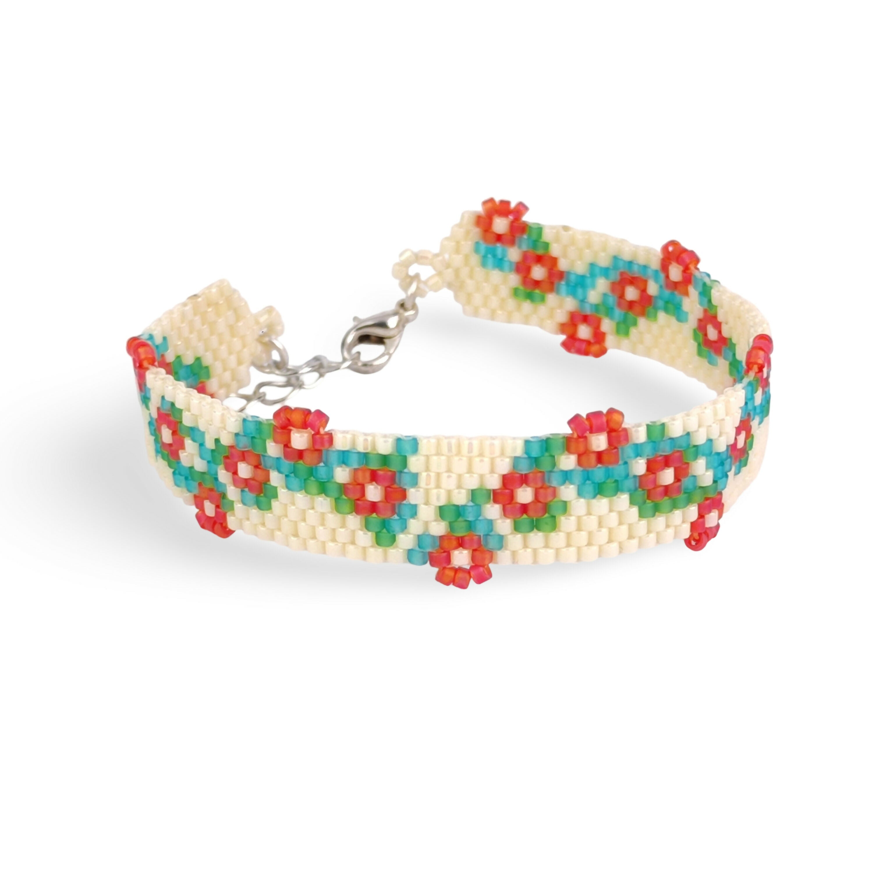 Handwoven Beaded Bracelet - Floral Motifs