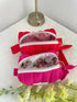 Small Quilted Toiletry Bag with Zipper in Red or Pink Colour