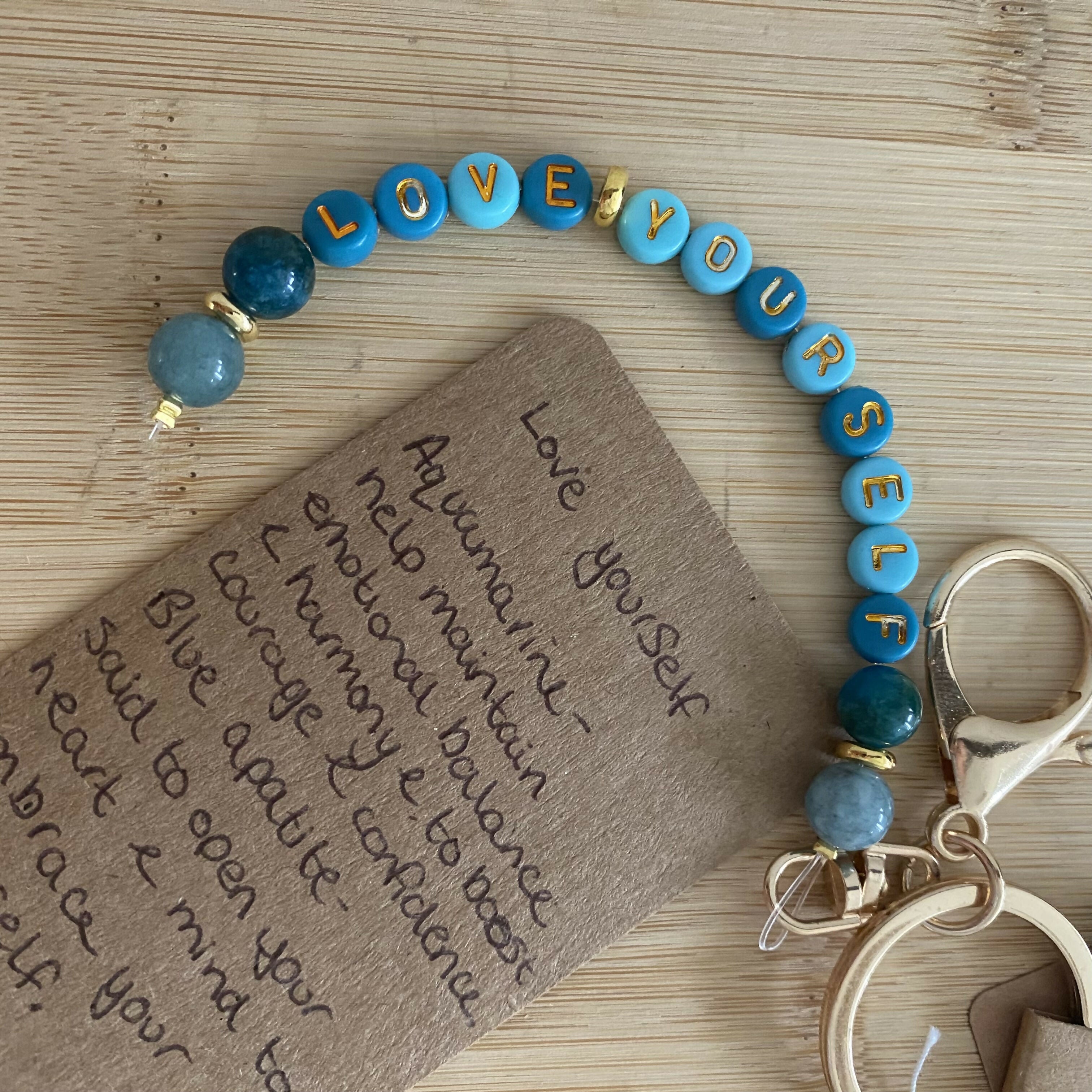 Gem Stone Keychain- Love Yourself- Blue