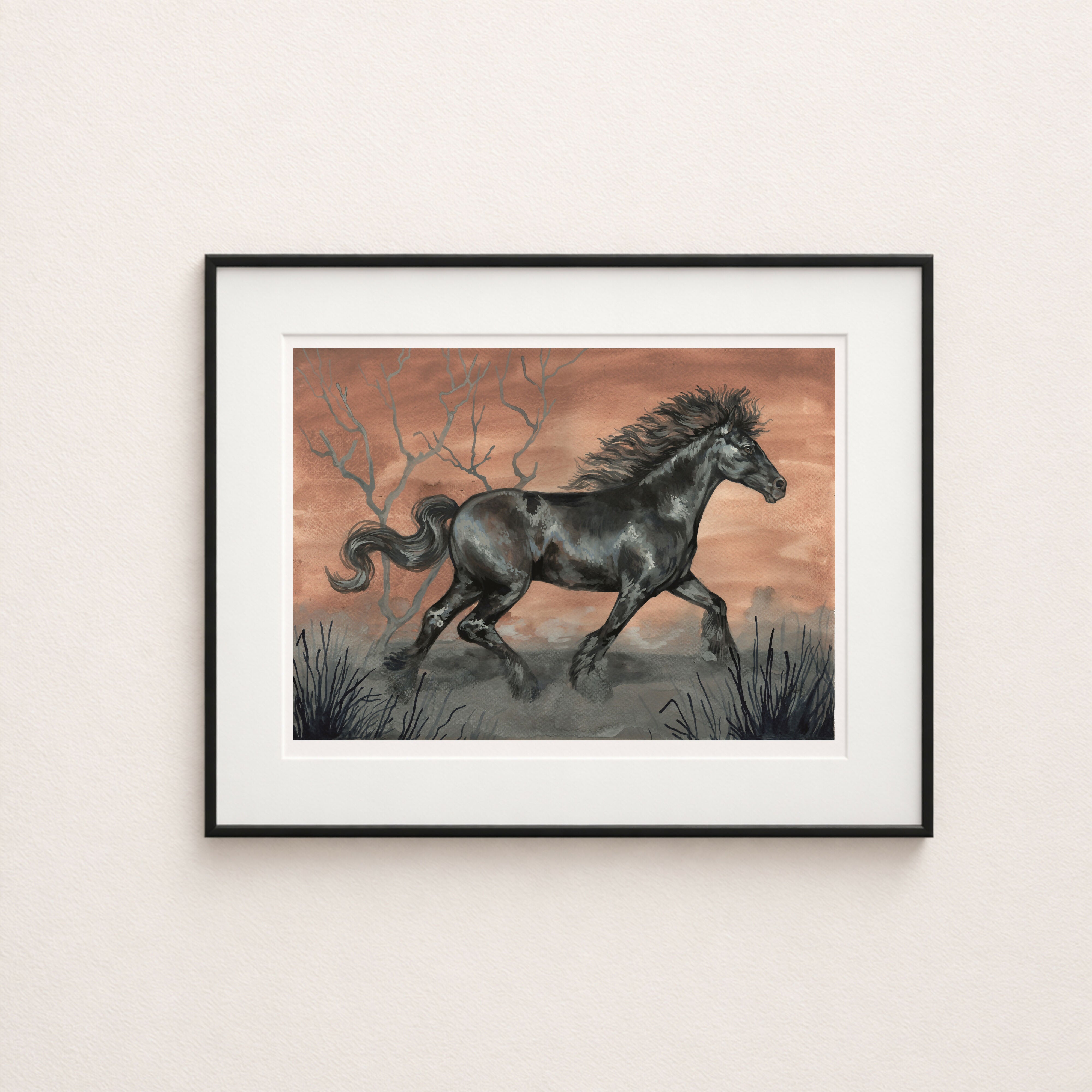 Black Horse Illustration, A5 Print