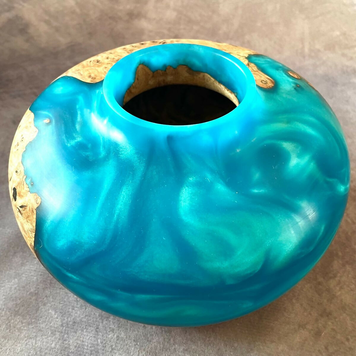Striking English Oak Burr and Turquoise Hollow Form