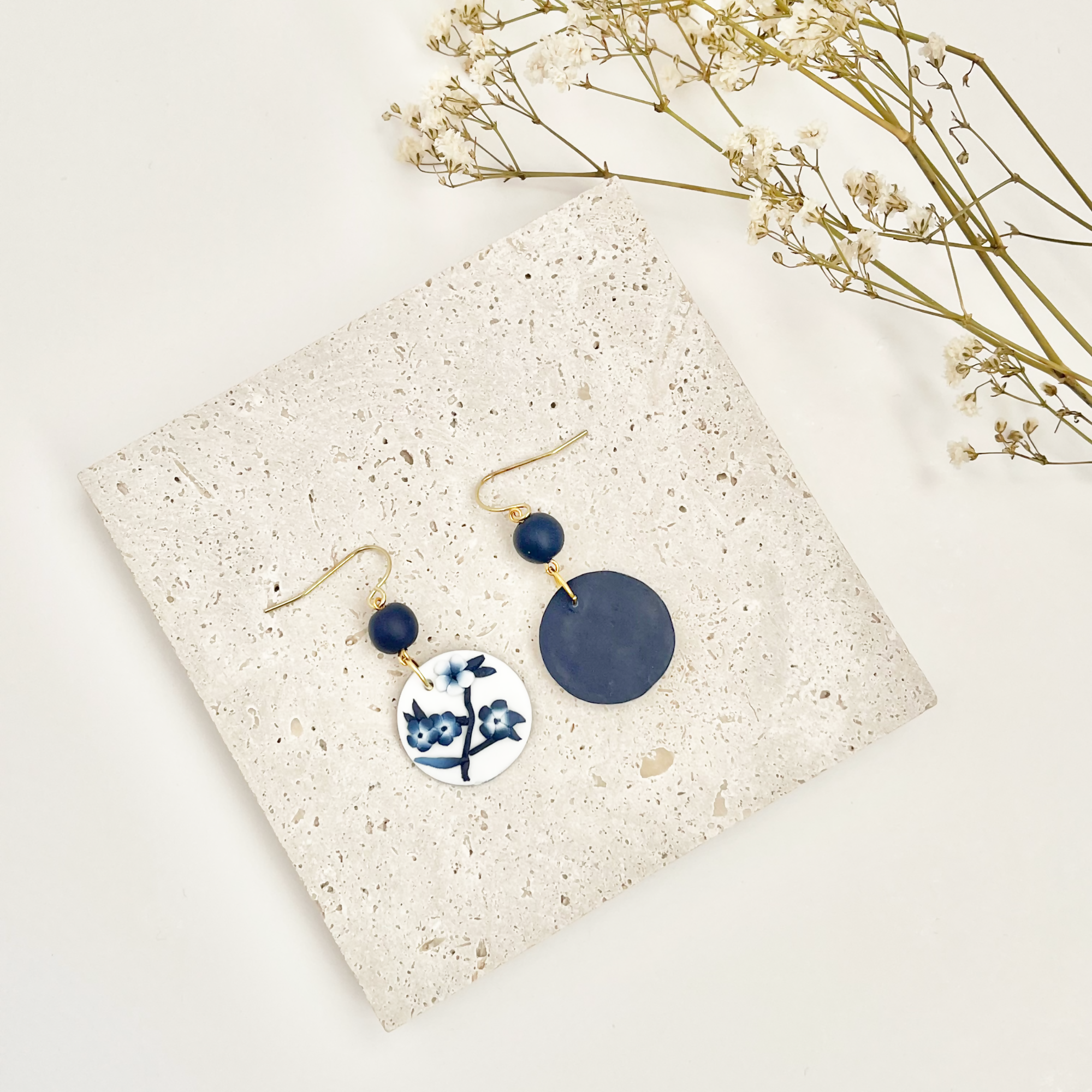 Blue China No. 2 - Handmade Polymer Clay Earrings