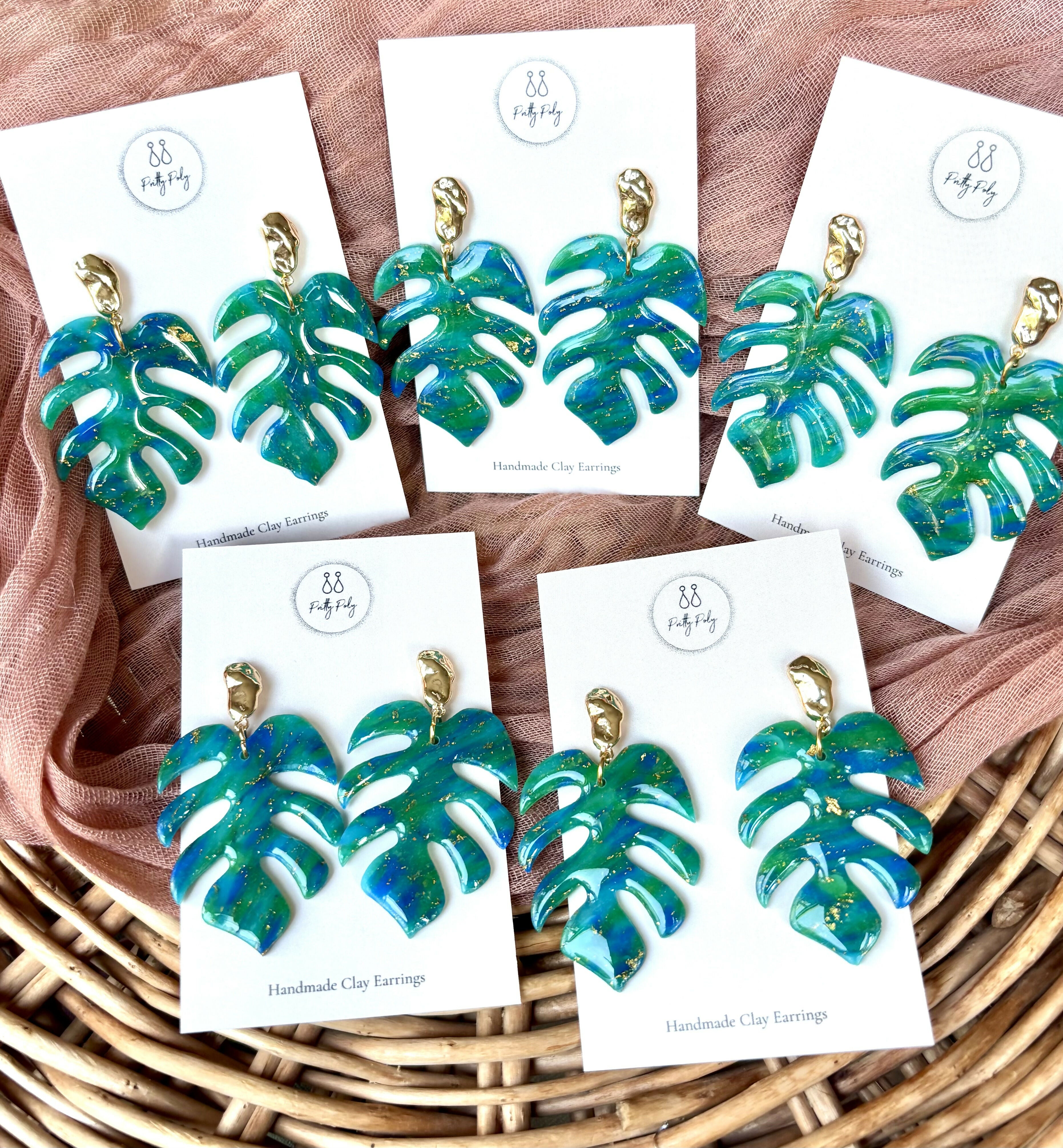 Ocean Dream Collection - Monstera Leaf Polymer Clay Earrings