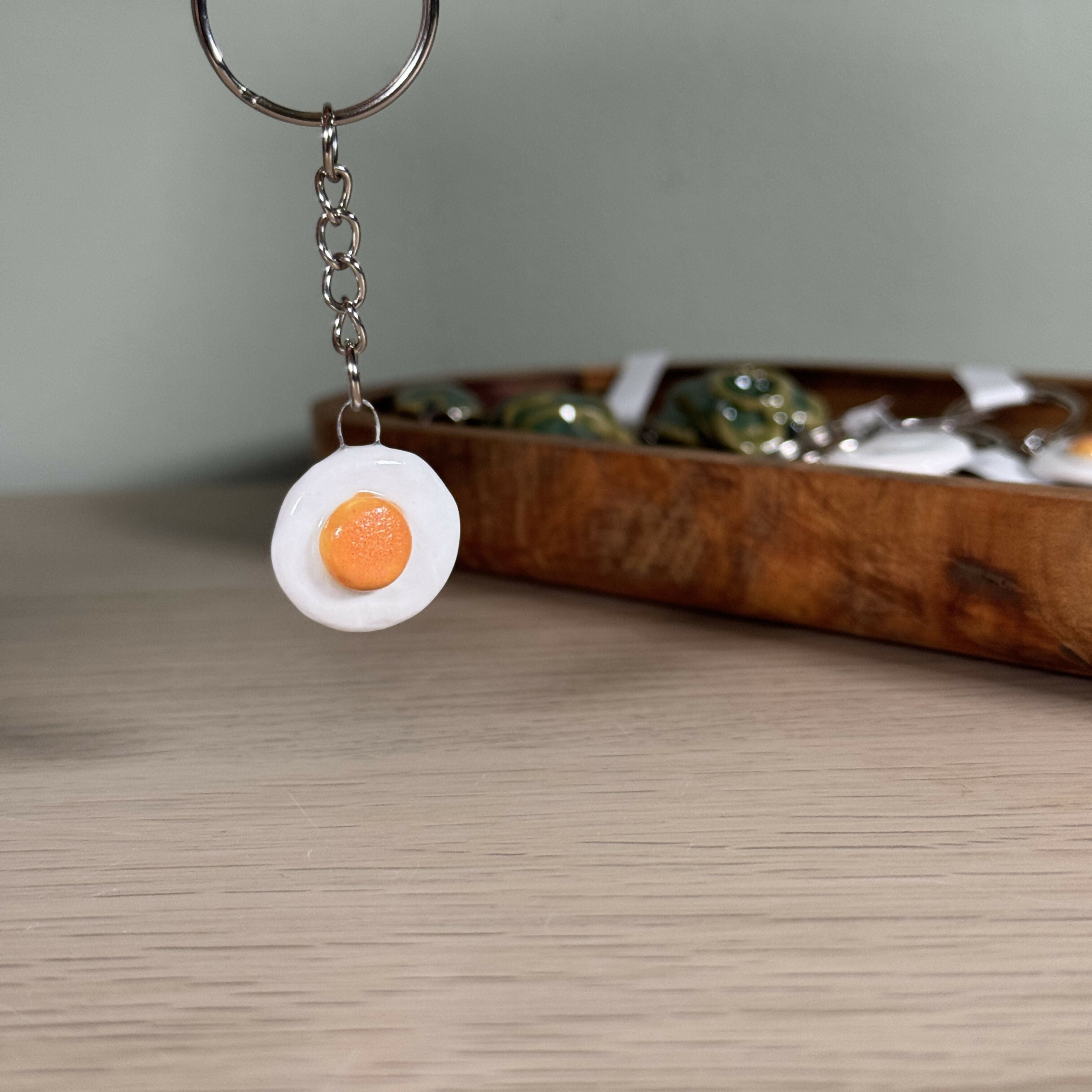Fried Egg Keyring, Handmade Ceramic Charm