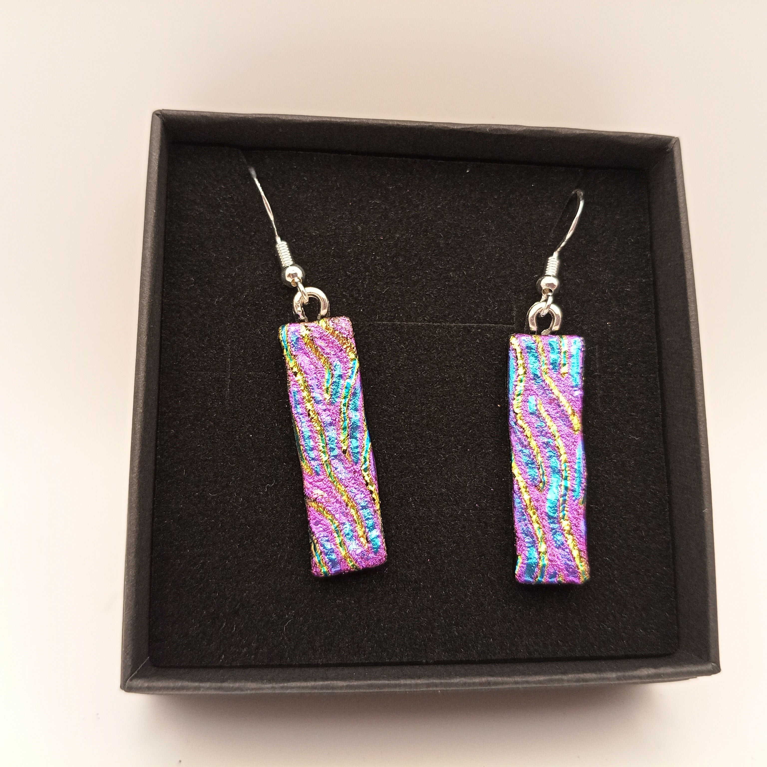 Pink and Gold Rippled Dichroic Earrings