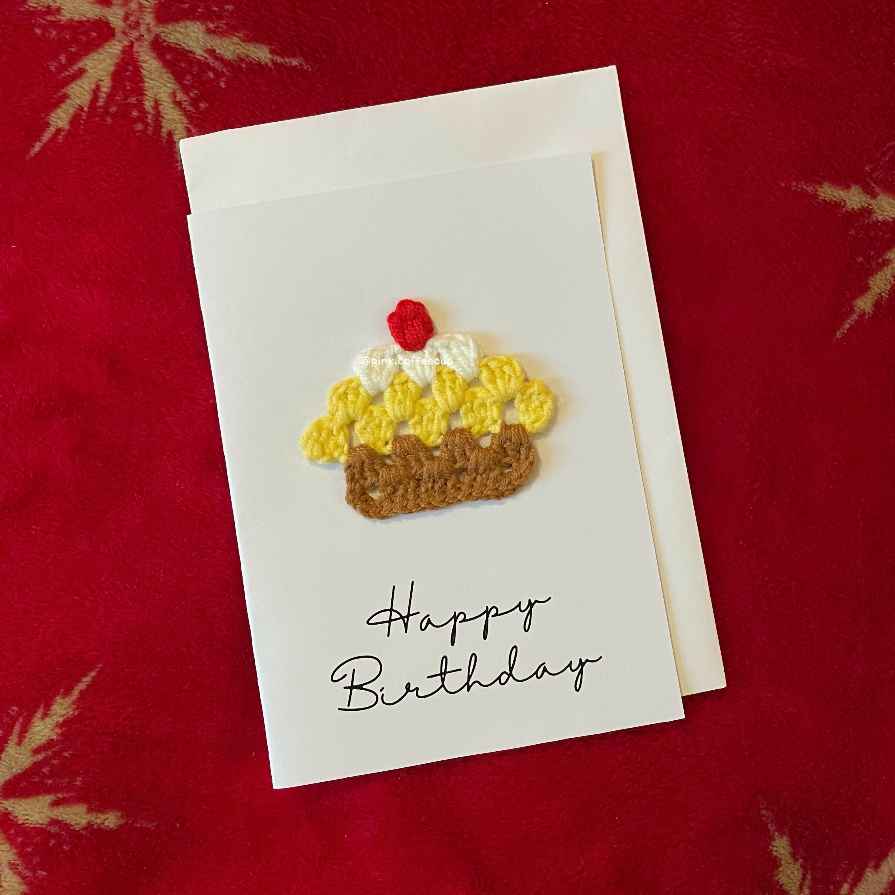Crochet Handmade Happy Birthday Card - Cupcake
