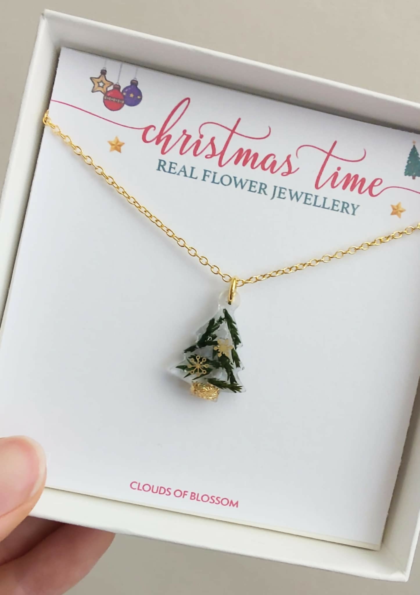 Real Christmas Tree Leaf Necklace Gold Plated