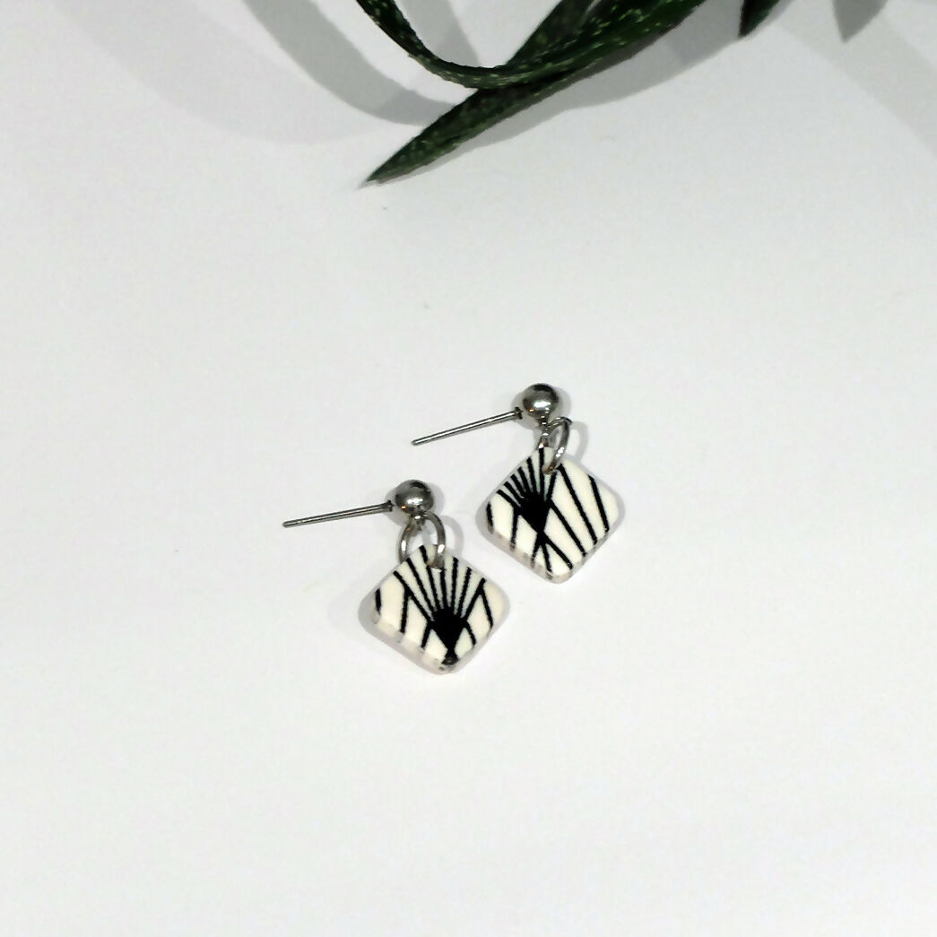 Art Deco Mini Dangle Earrings - Handmade Polymer Clay - Polly Plant