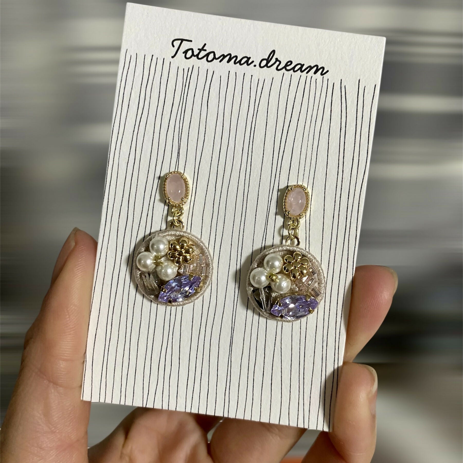 Marble Stud Crystal Embroidery Earrings