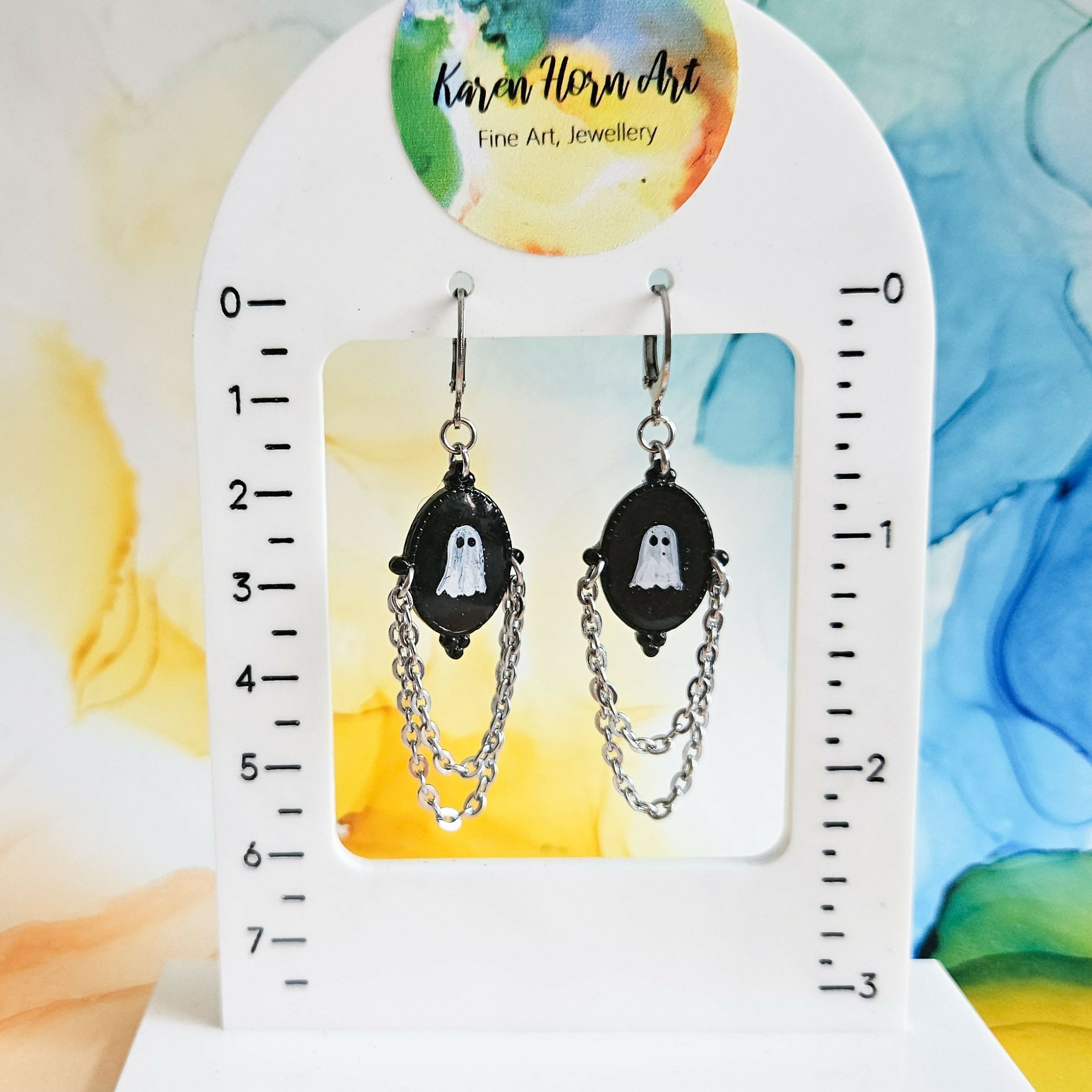 Handmade Ghosts Victorian Portraits Resin Earrings With Chains