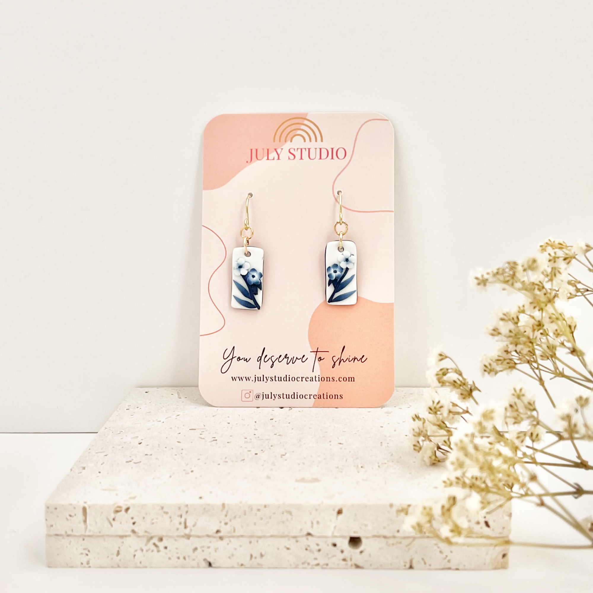 Blue China No. 8 - Handmade Polymer Clay Earrings