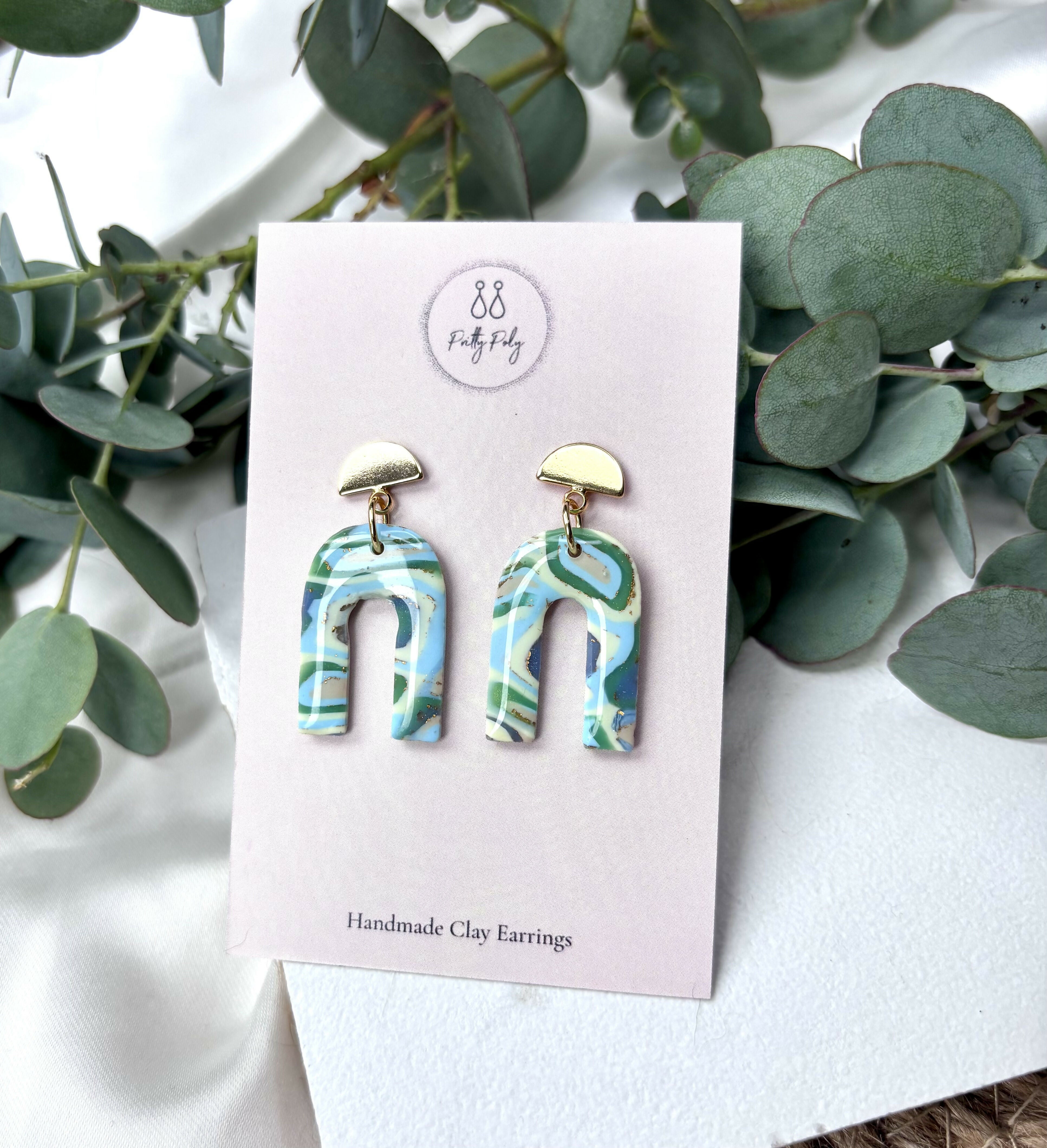 Aqua Collection - Arch Polymer Clay Earrings