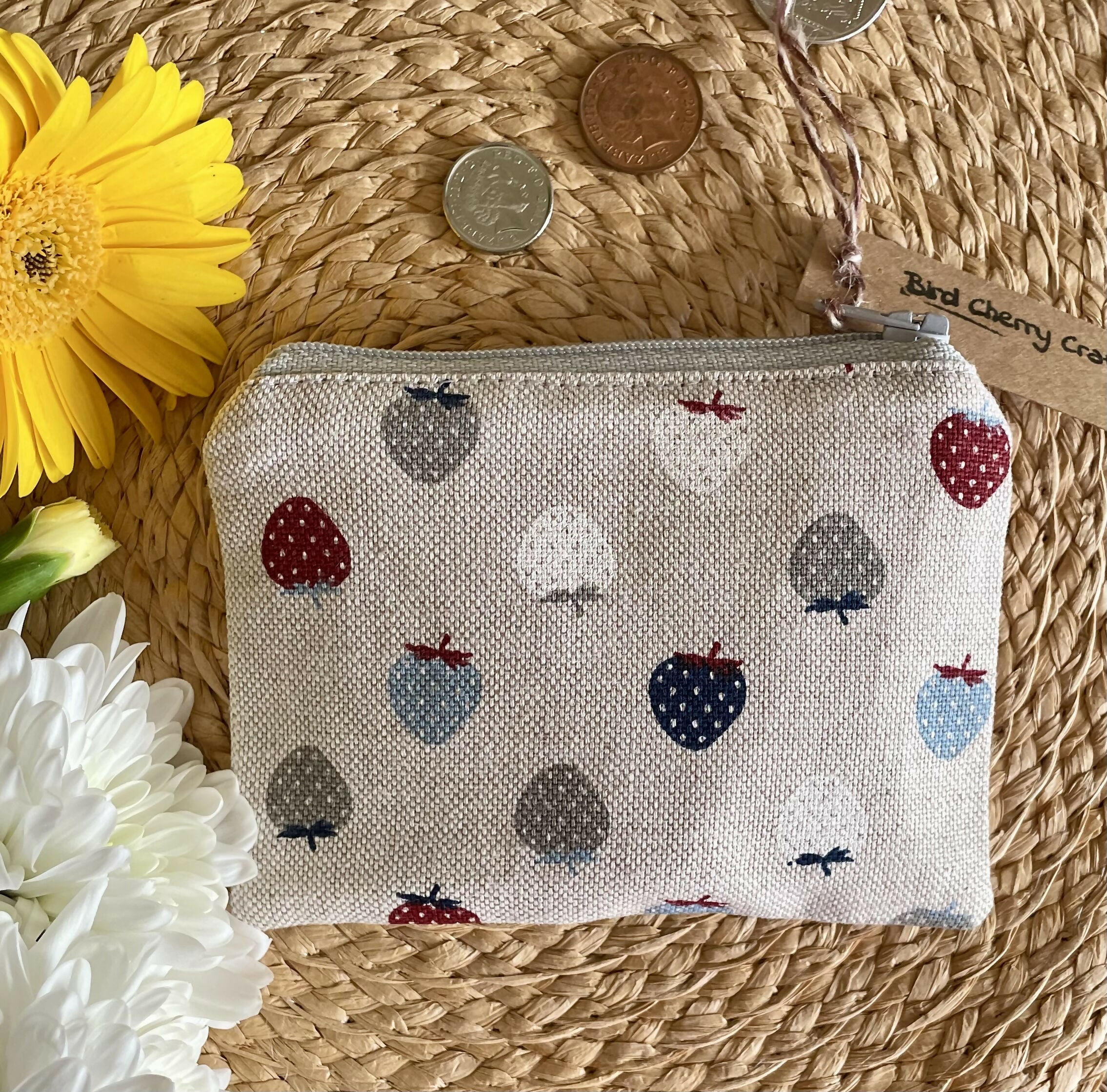 Strawberry Print Zipped Coin Purse