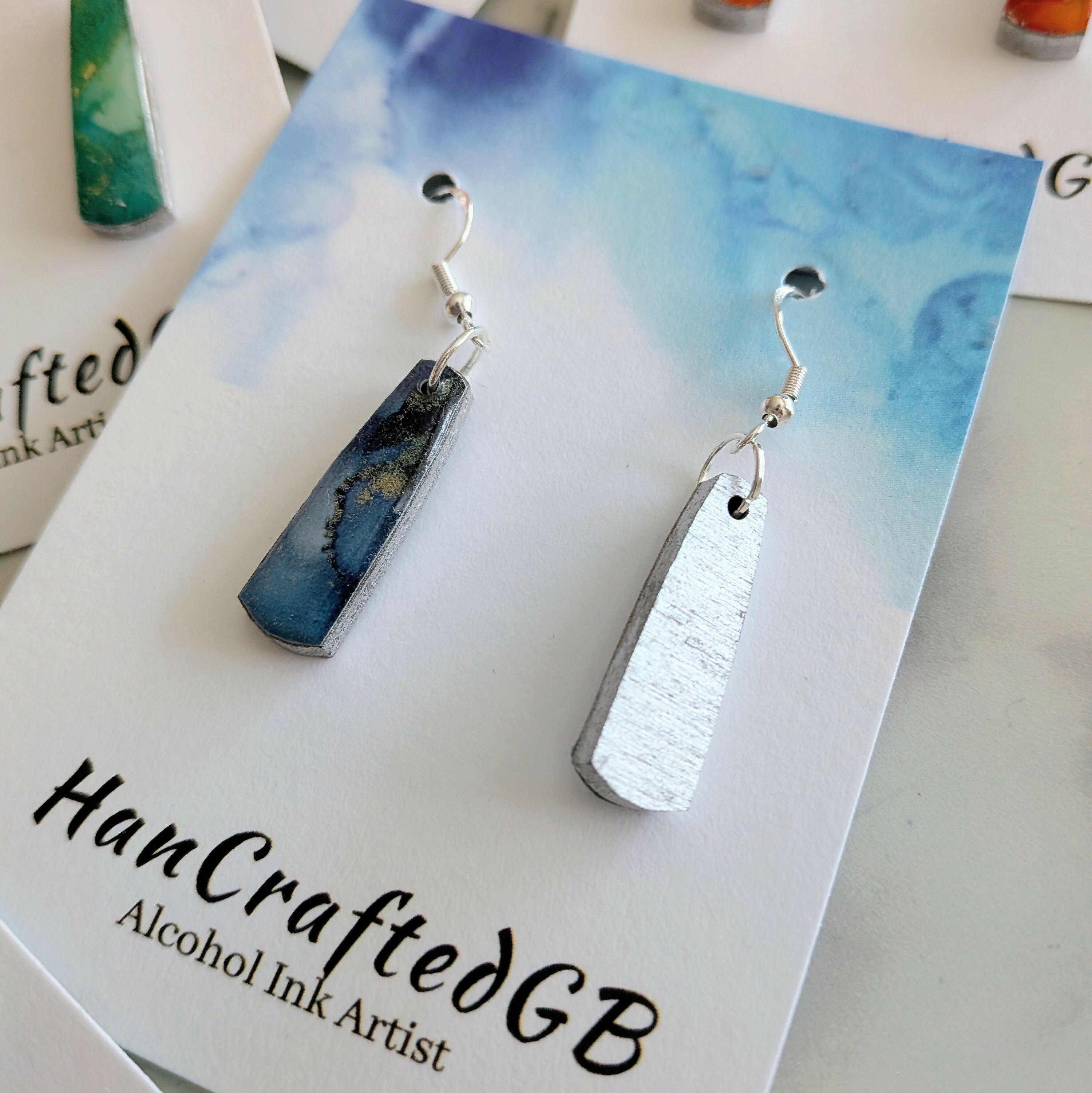 Mini Colourful Silver Dangle Earrings, Multi Coloured, Alcohol Ink Art