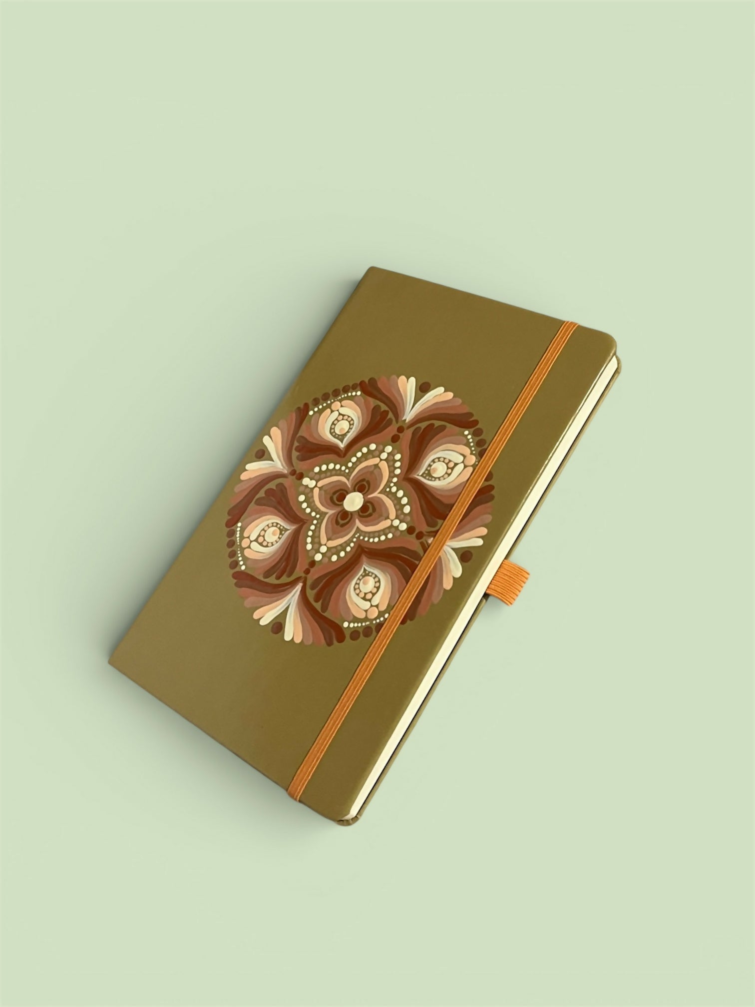 Hand Painted Dot Mandala Notebook - Green