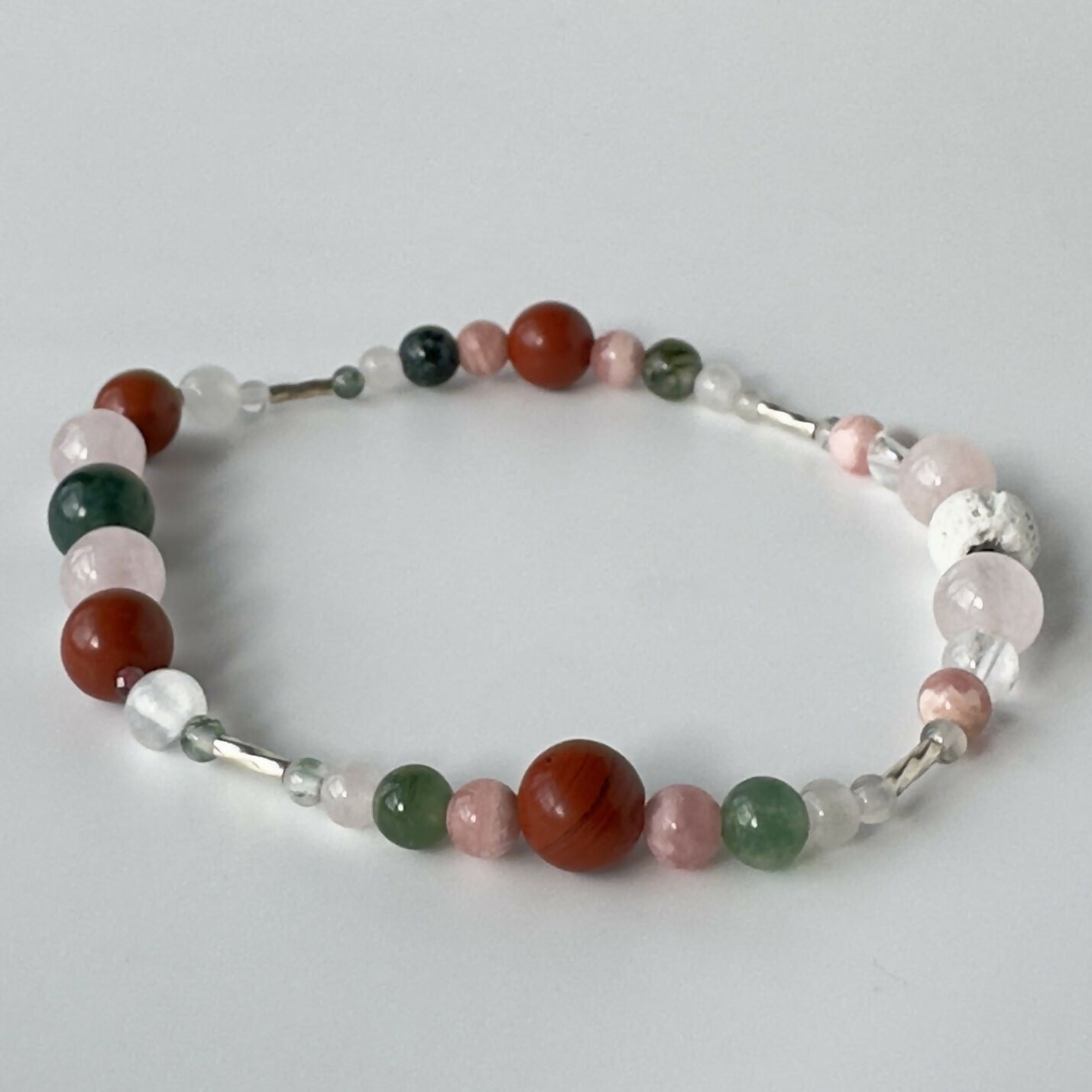 HEALING CRYSTAL & STERLING SILVER STRETCH BRACELET WITH AROMATHERAPY BEADS TO HELP WITH GIVING & RECEIVING LOVE