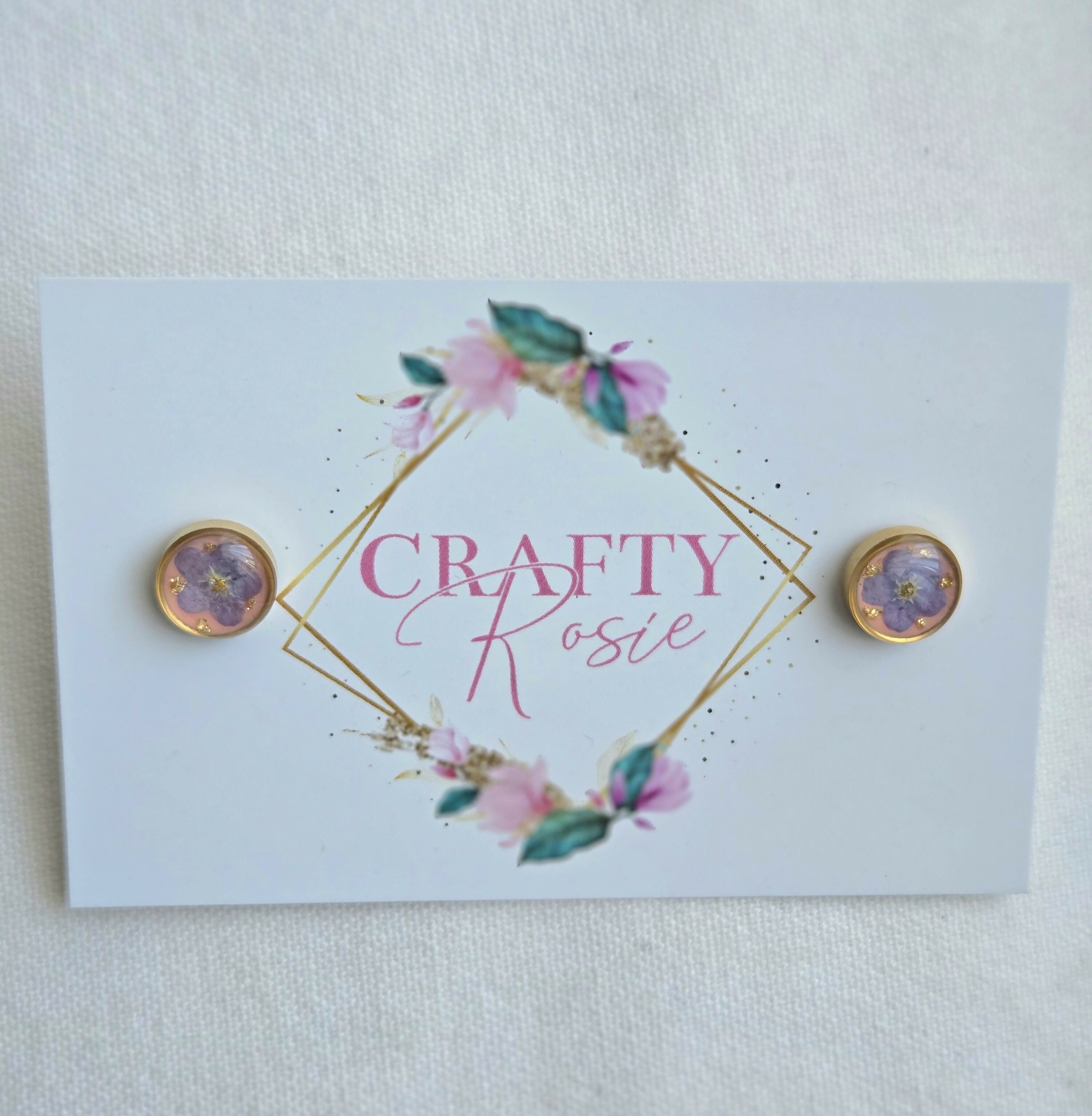Stainless Steel Real Dried Forget Me Not Flower Stud Earrings