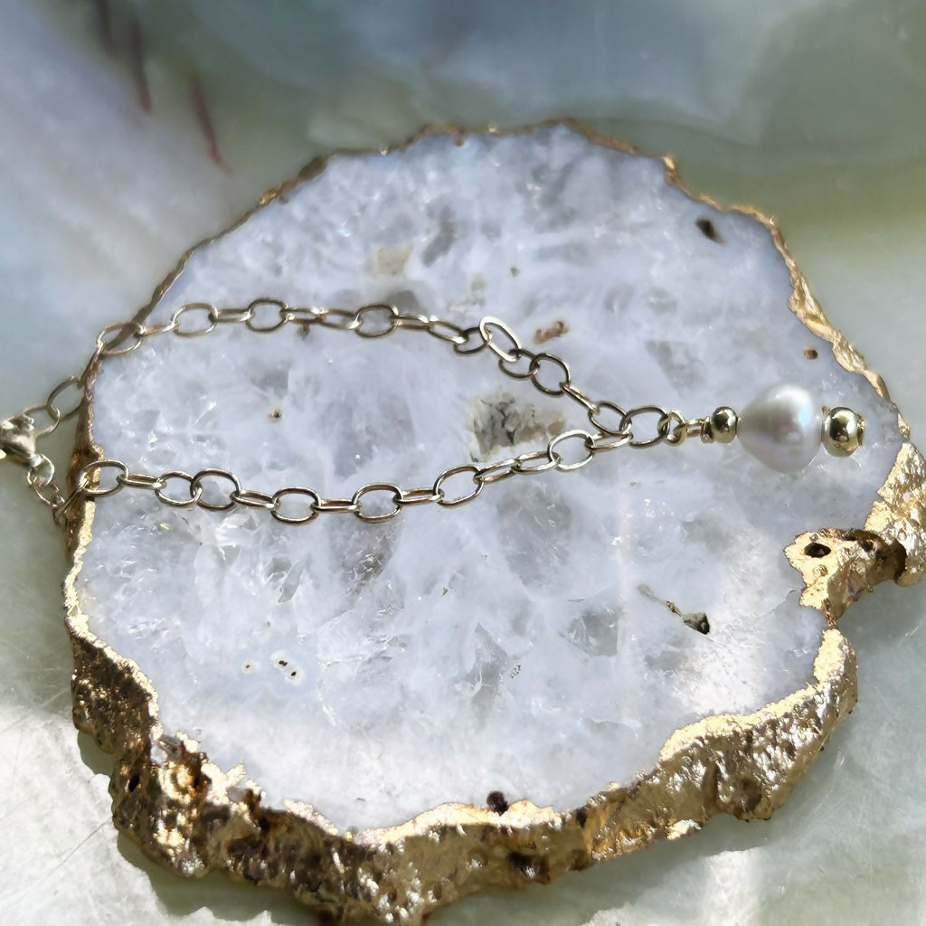 Handmade Gold Vermeil Fresh Water Pearl Charm Bracelet