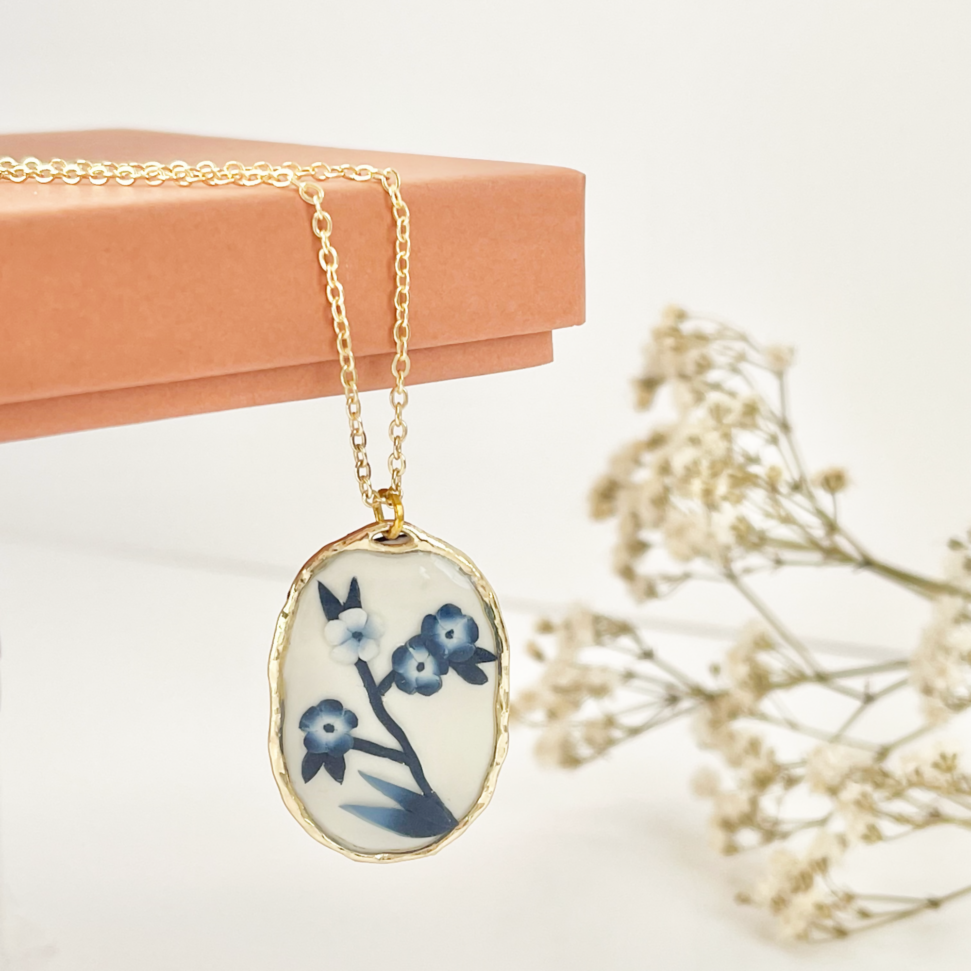 Blue China Necklace No. 3 - Handmade Polymer Clay Necklace
