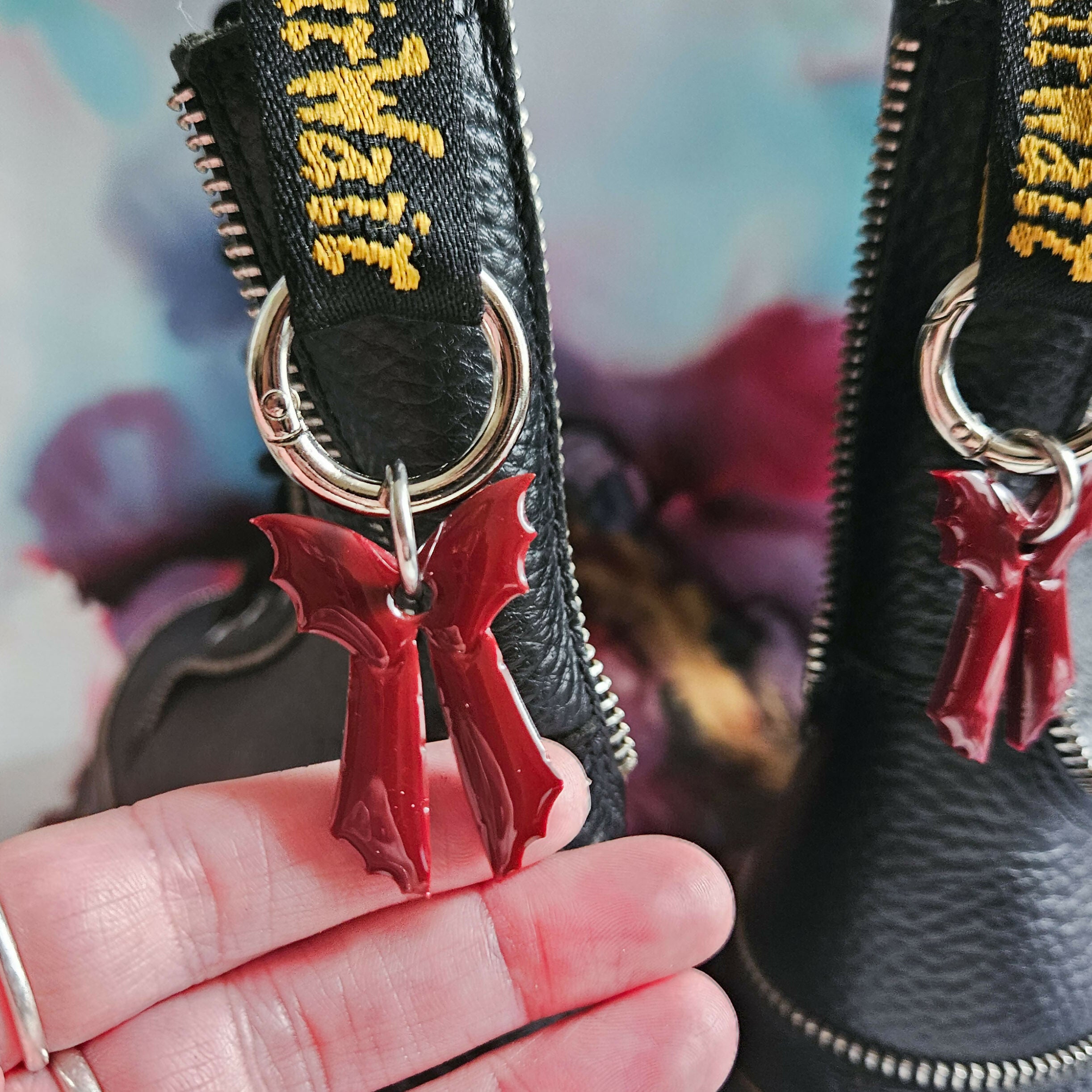 Handmade Resin Burgundy Bat Bows Boot Charms