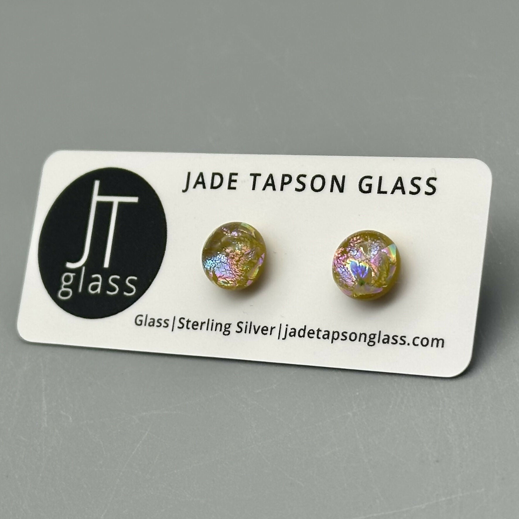 Pastel Dichroic Fused Glass Sterling Silver Stud Earrings - Handmade by Jade Tapson Glass.