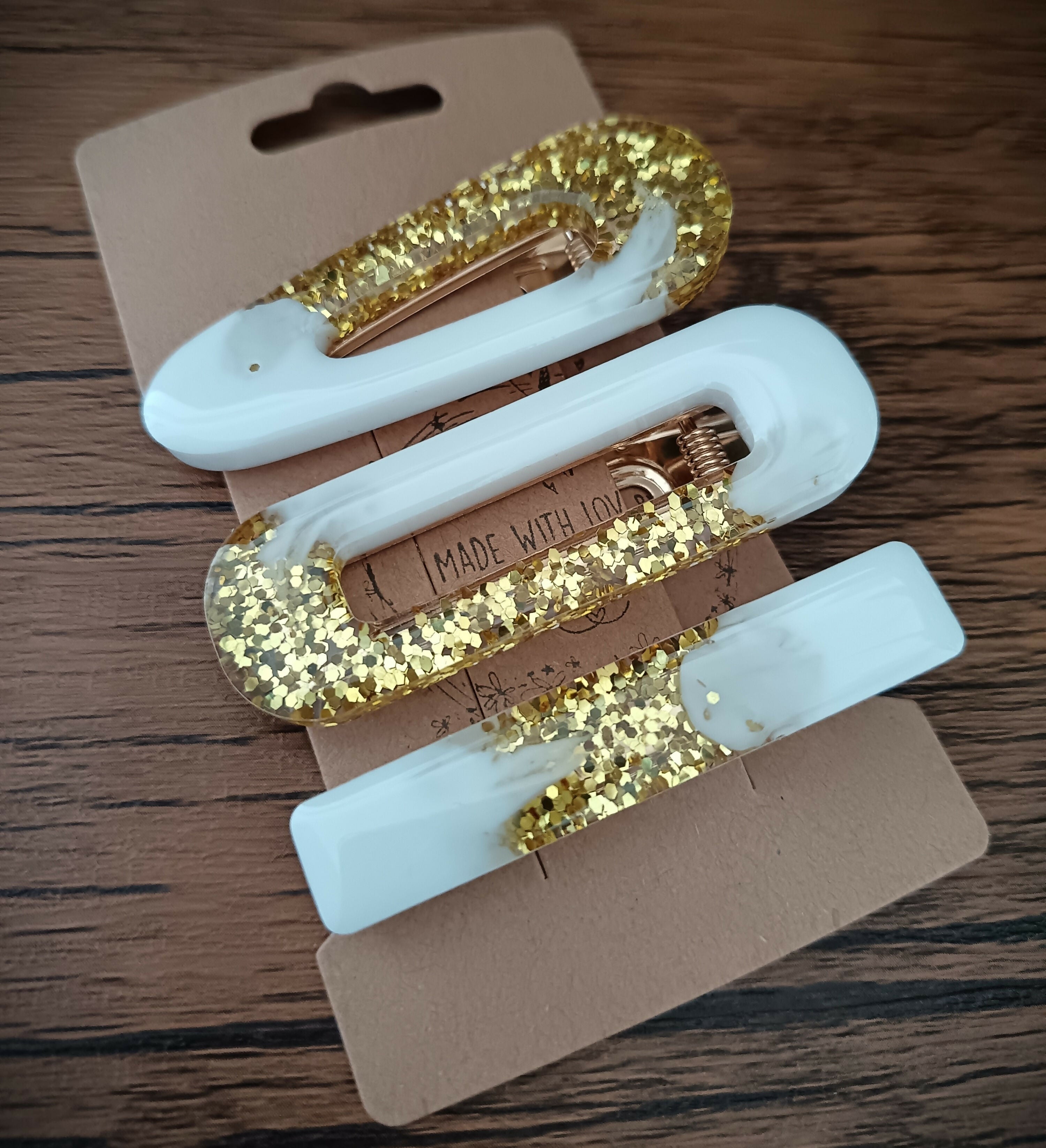 Set Of 3 Hair Clips With Glitter