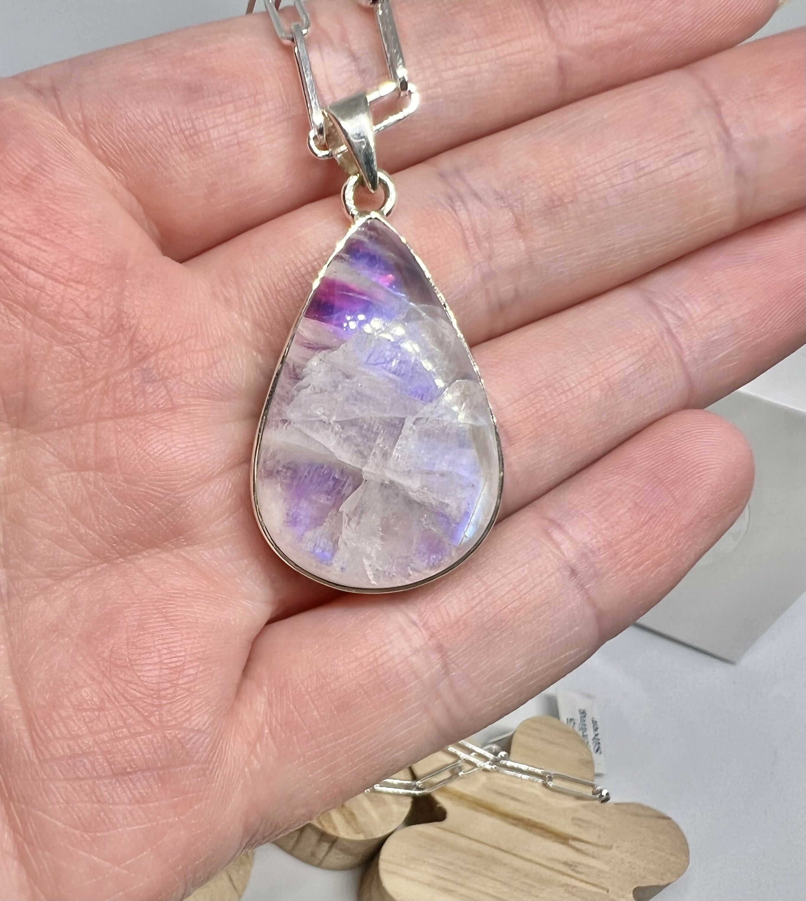 Pink moonstone teardrop necklace