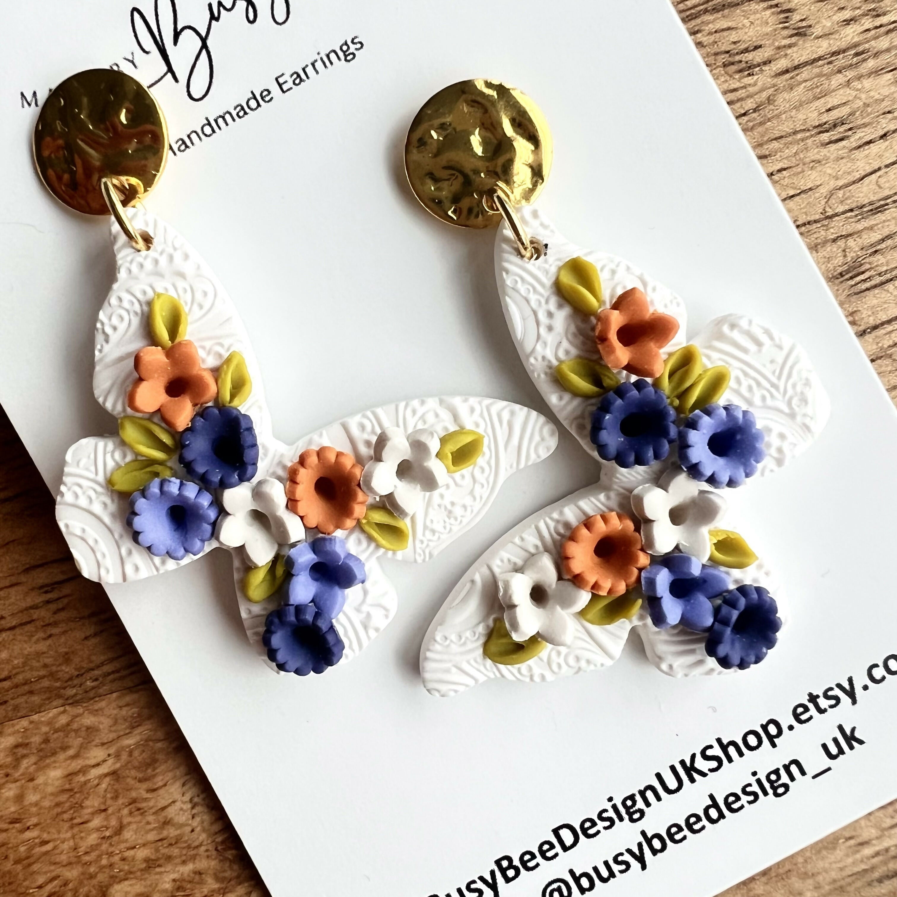 Flower Dangle Earrings – Polymer Clay Textured Earrings, Dainty Earrings, Handmade Clay Jewellery