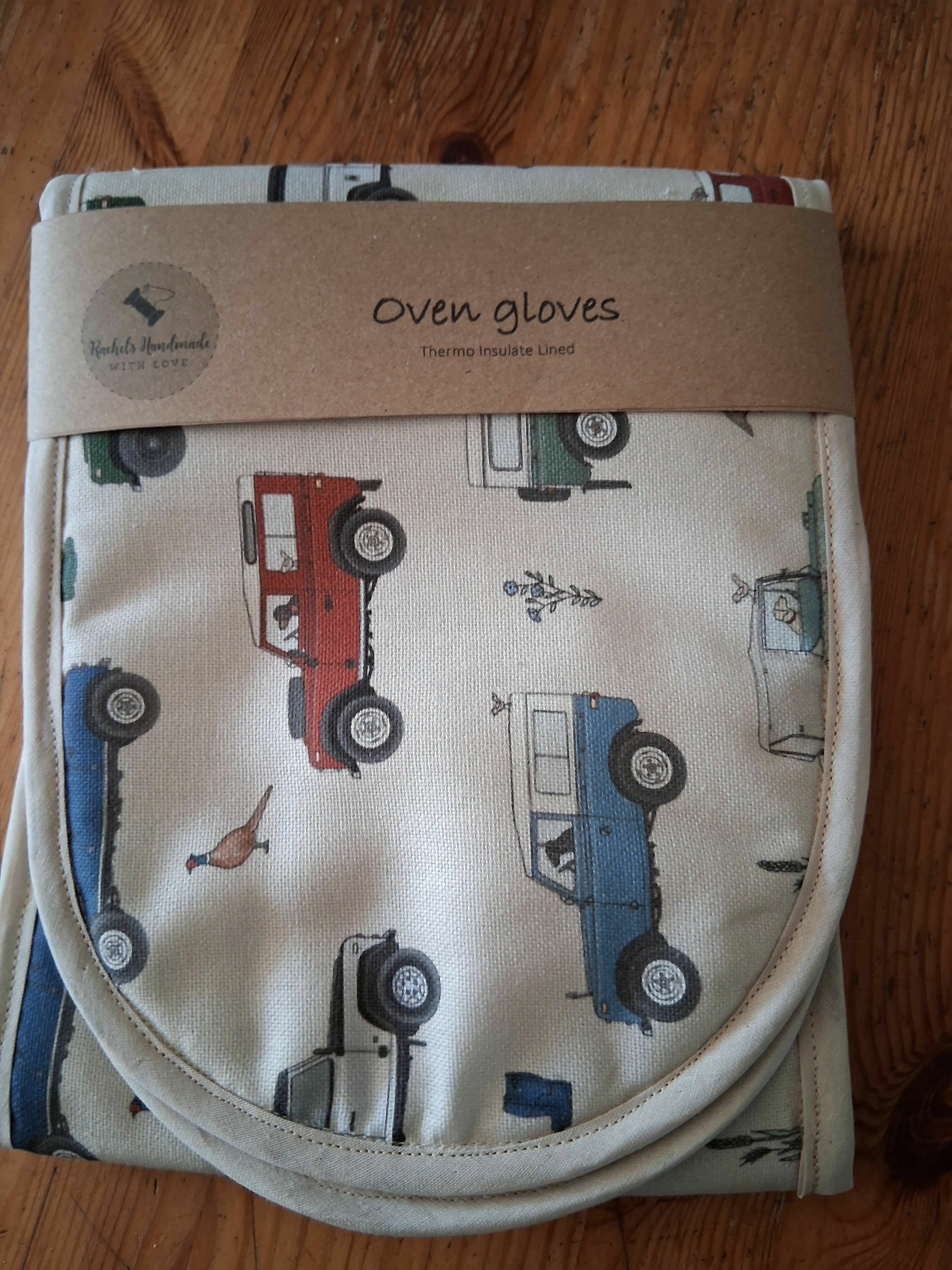 Land Rover Print Oven Gloves, Lined With Thermo Insulate, Handmade In North Yorkshire