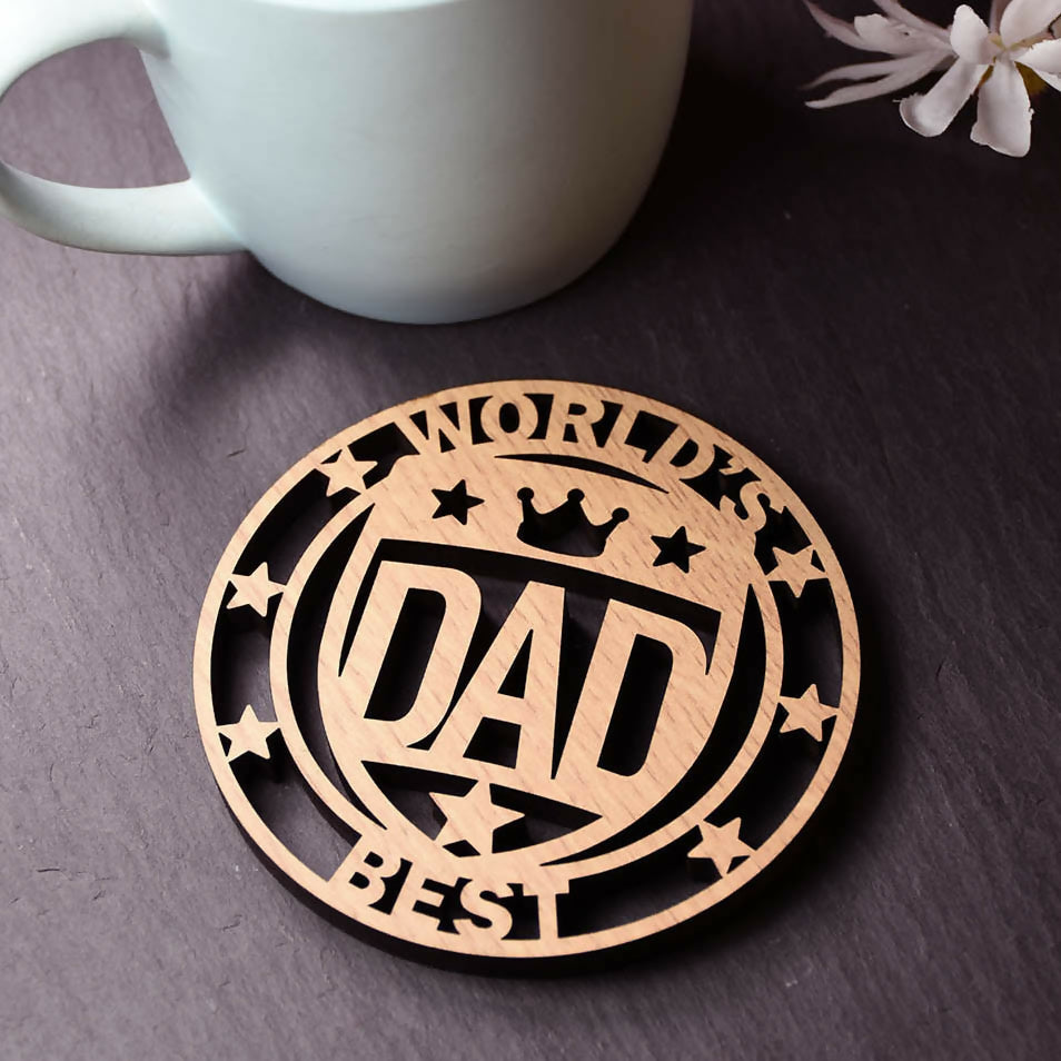 World's Best Dad Laser Cut Wooden Coaster