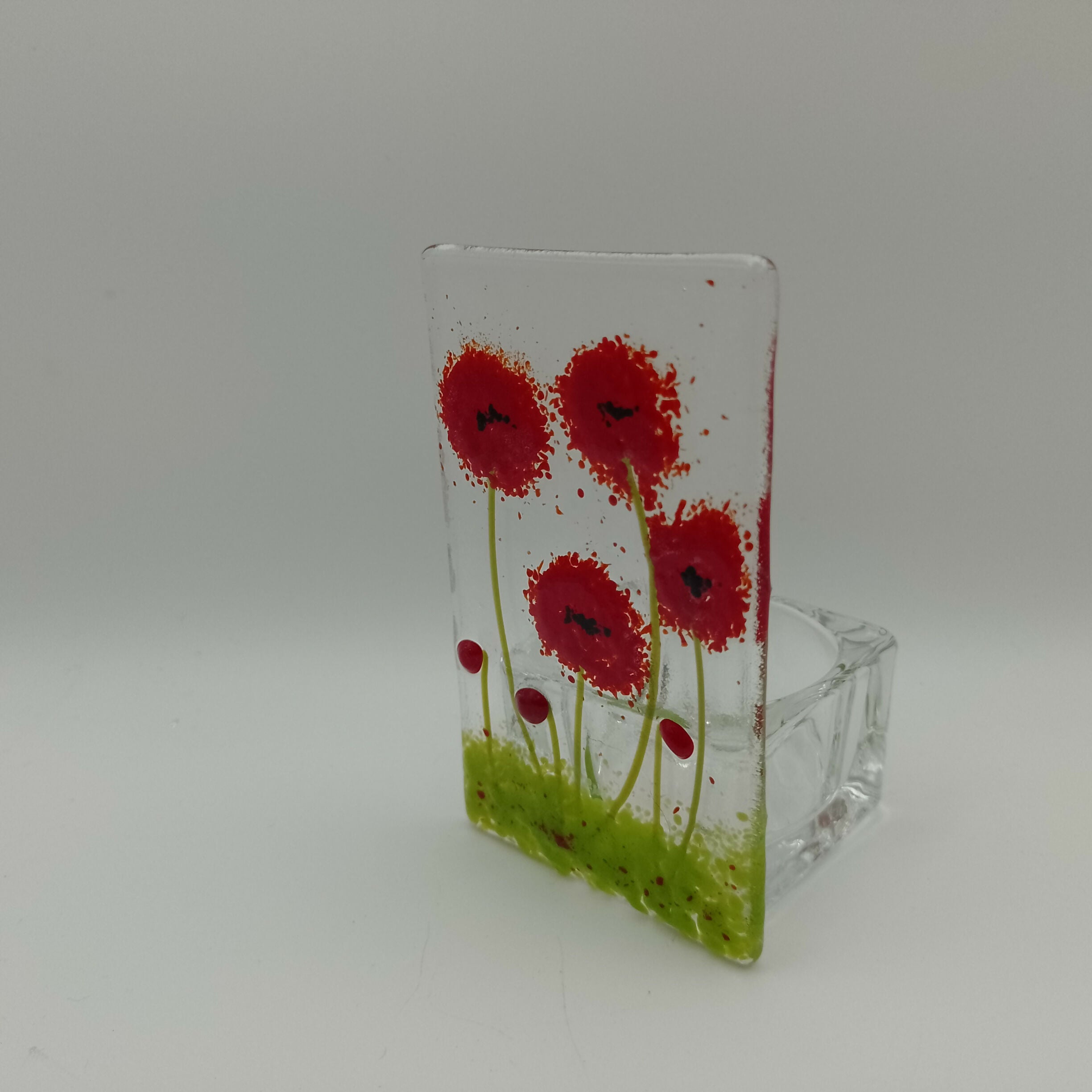 Fused Glass Poppy Tealight