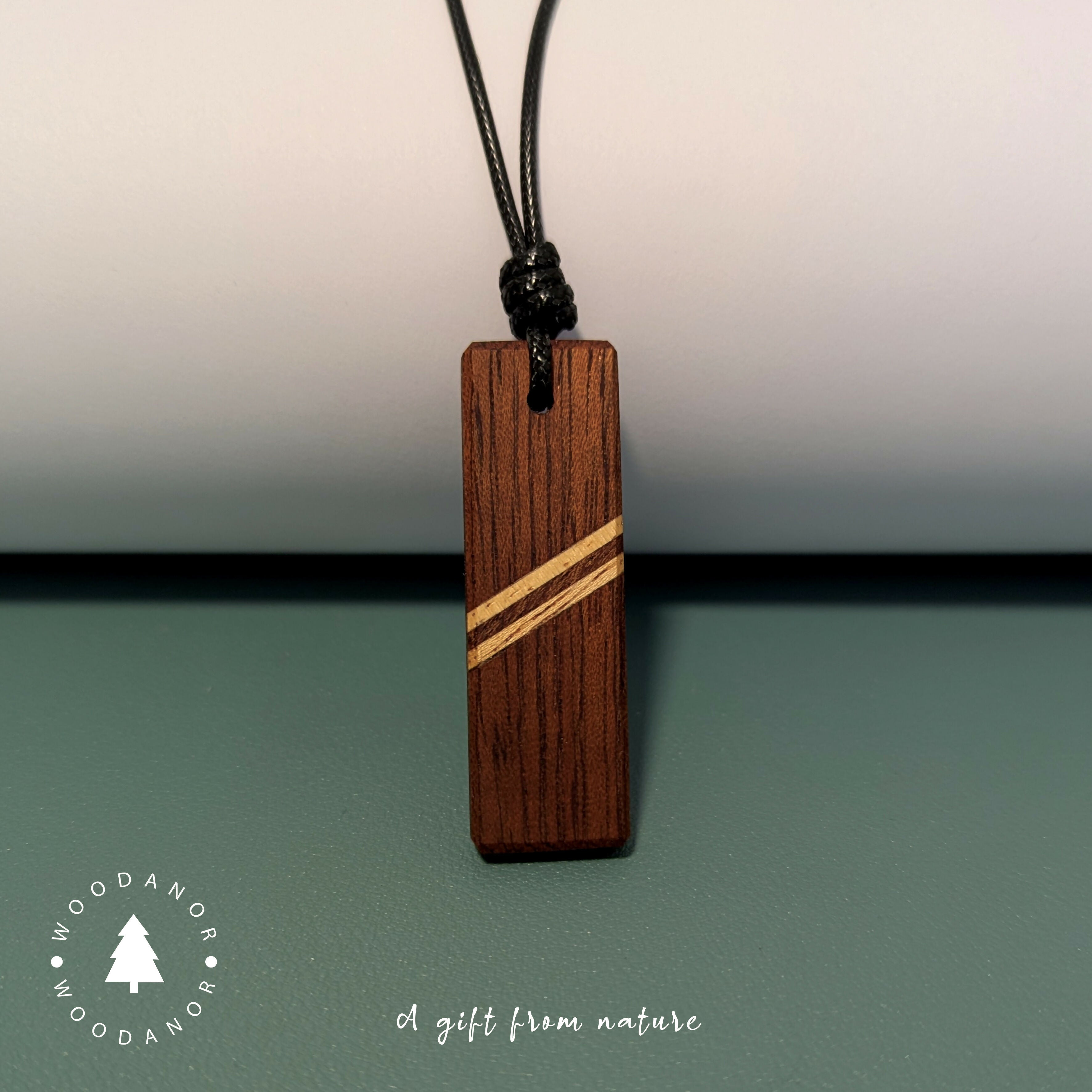 Diagonal Harmony – Natural Wood Pendant Necklace