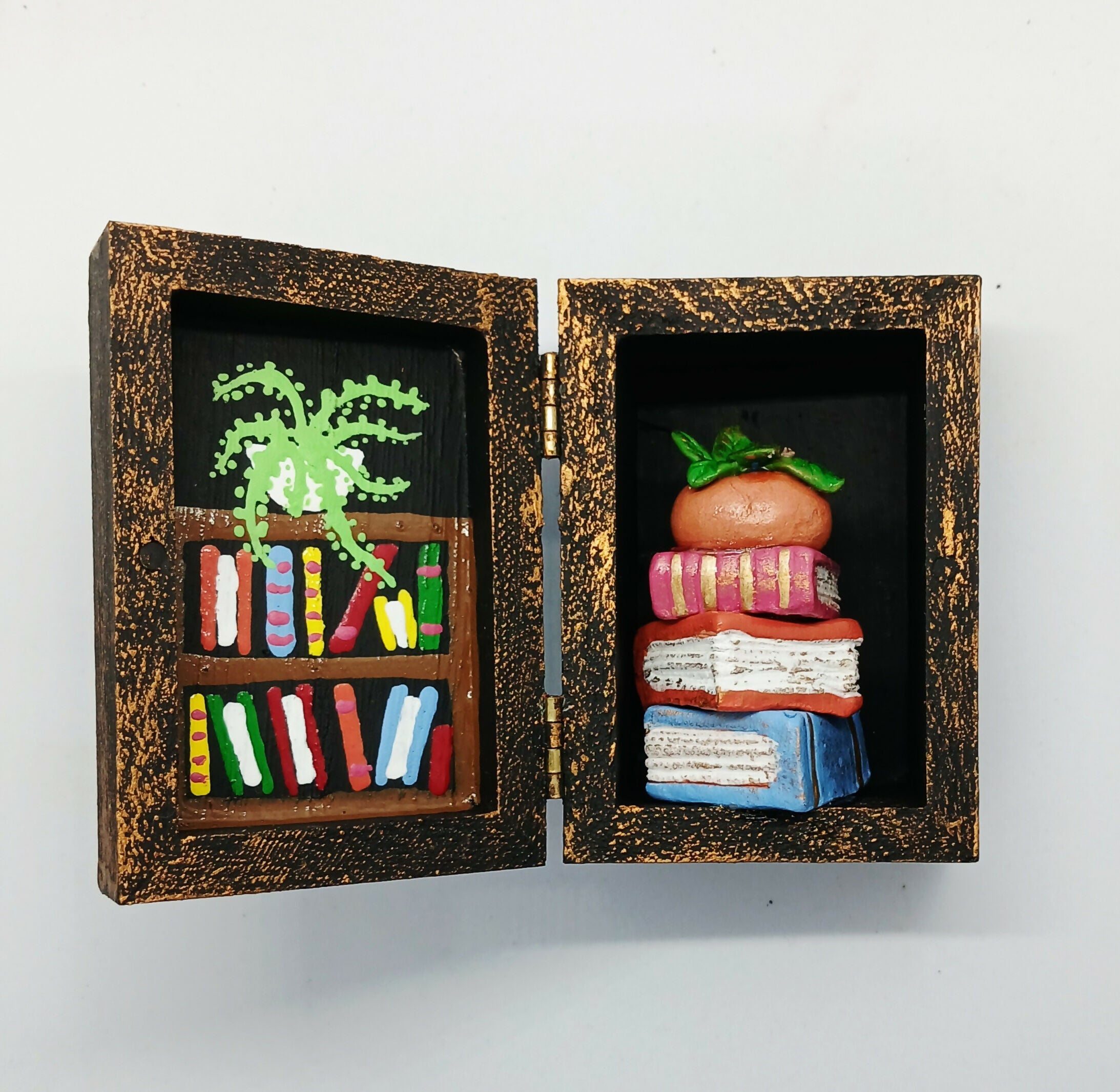 Clay Book and Plant Diorama in a Painted Box