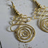 Gold Unalome Earrings; Hand Sculpted Brass Wire Spiral Buddhist Boho Thai Earrings