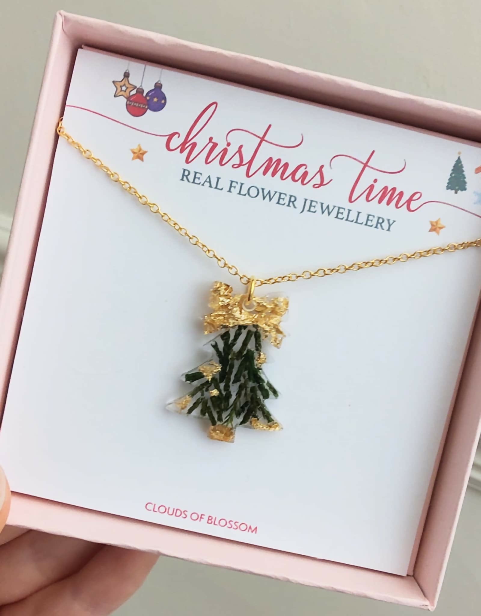 Real Christmas Tree Leaf Necklace Gold Plated