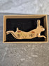 Handcrafted Cherry Veneered Leaping Hare Pin with Flower Decoration