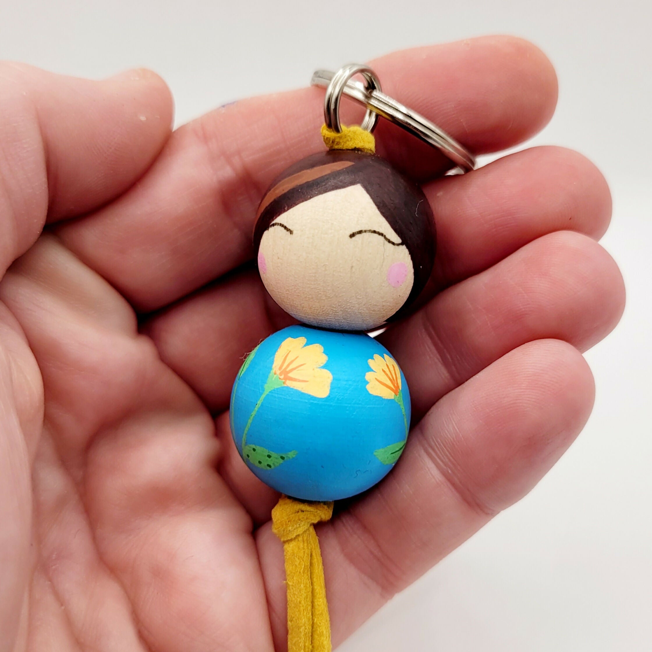 Hand-Painted Wooden Doll Keyring
