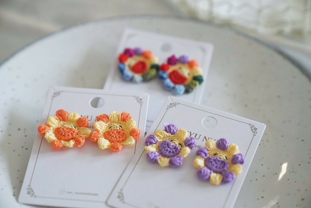 Rainbow Flower Smiley Face Earrings