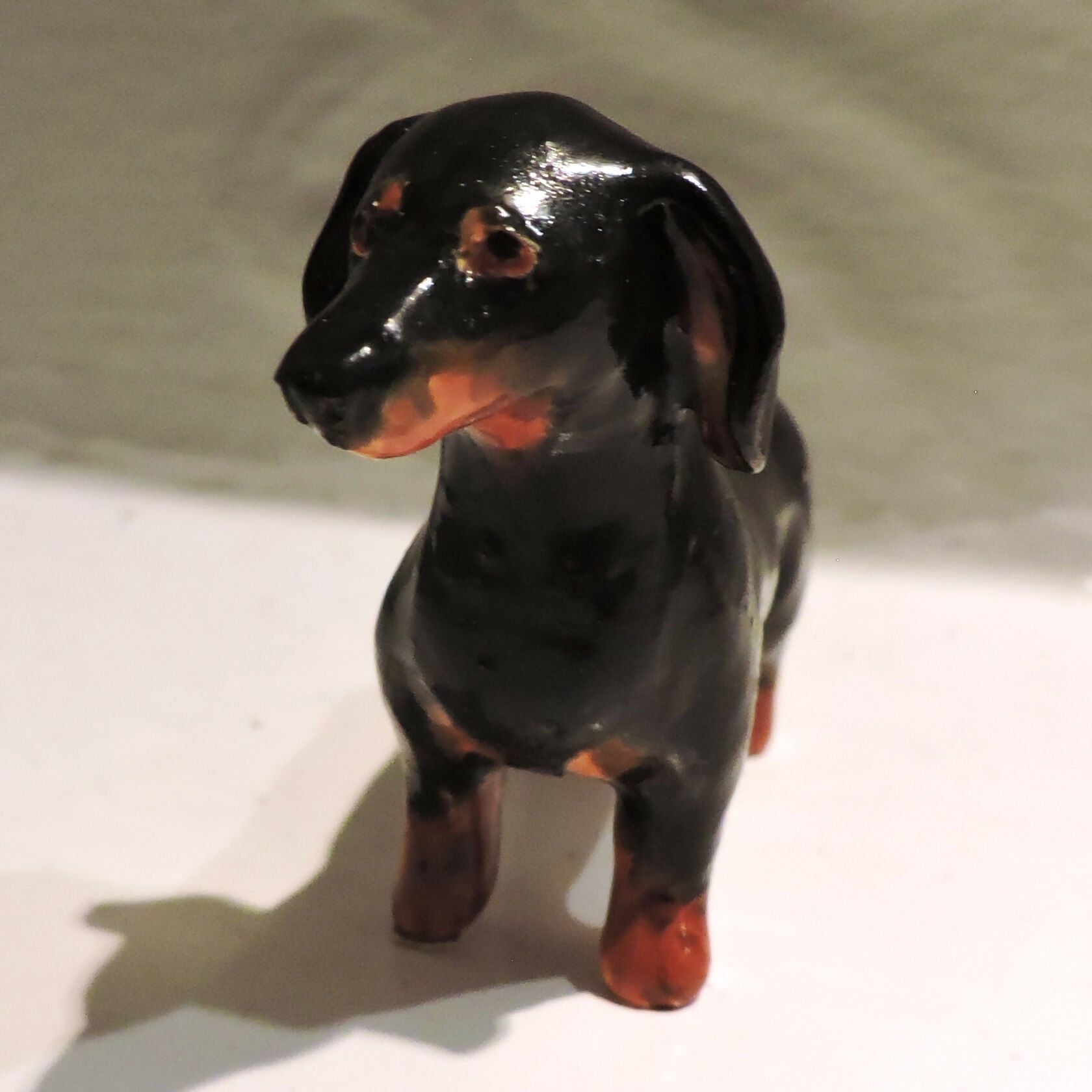 Ceramic Black and tan dachshund dog sculpture